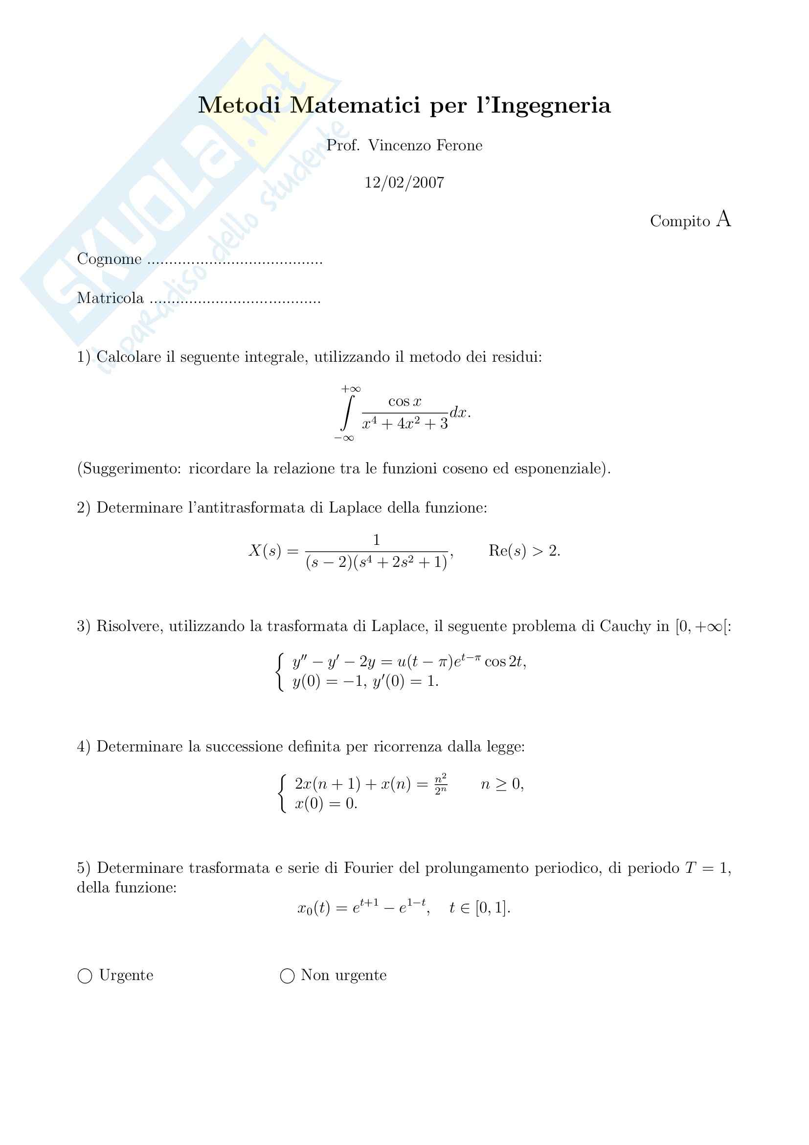 Esercizi Di Analisi 1 Per Ingegneria