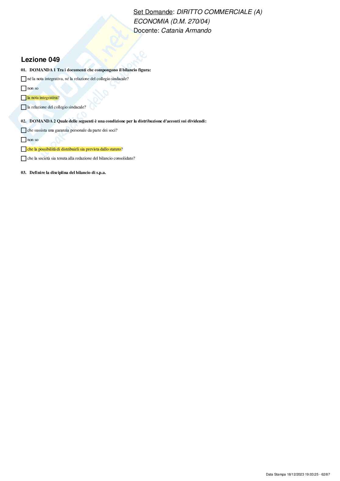 Paniere Diritto commerciale (2023) - risposte multiple Pag. 61