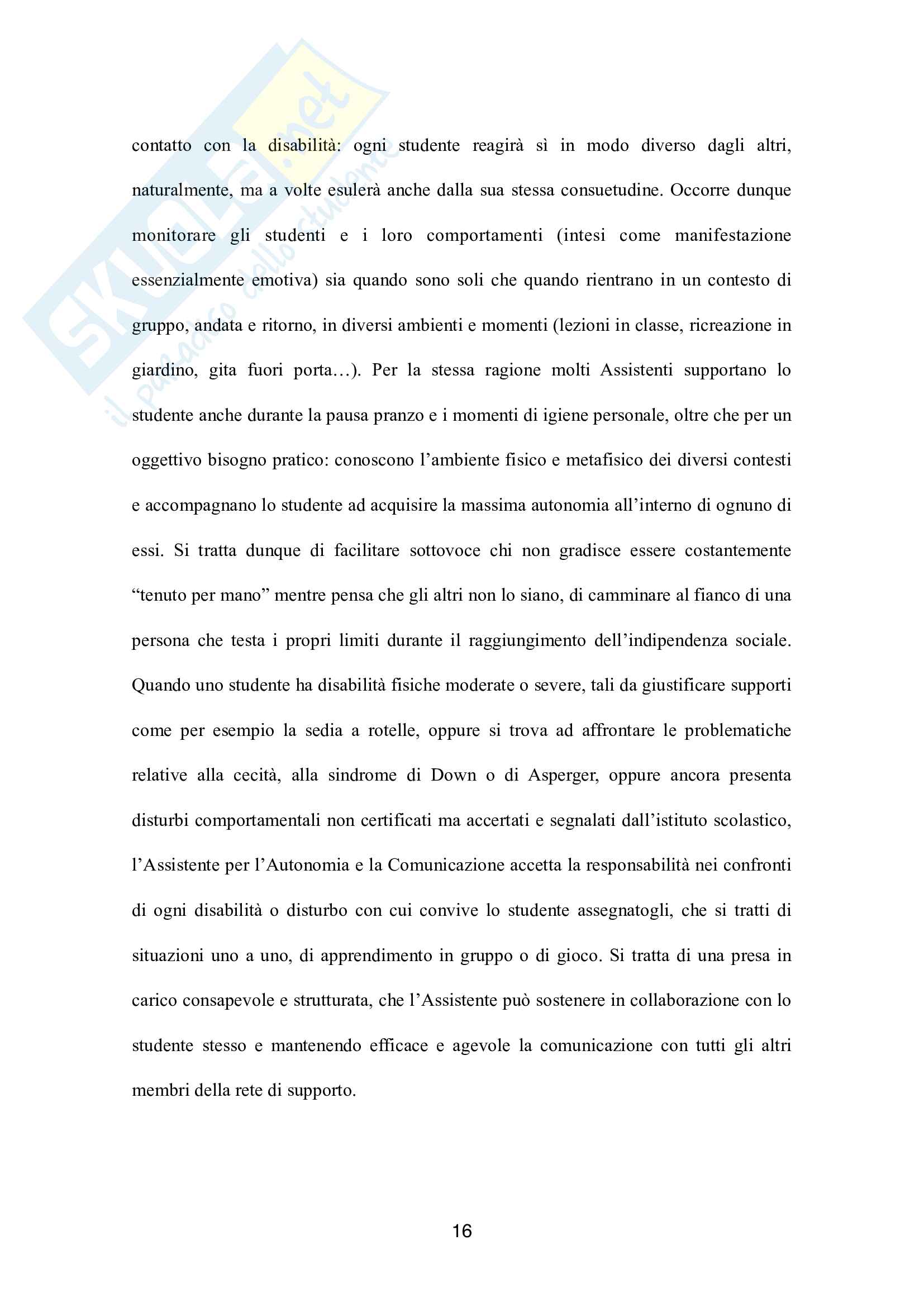 Il ruolo dell’Assistente per l’Autonomia e la Comunicazione nel processo di inclusione sociale dell’alunno disabile Pag. 16