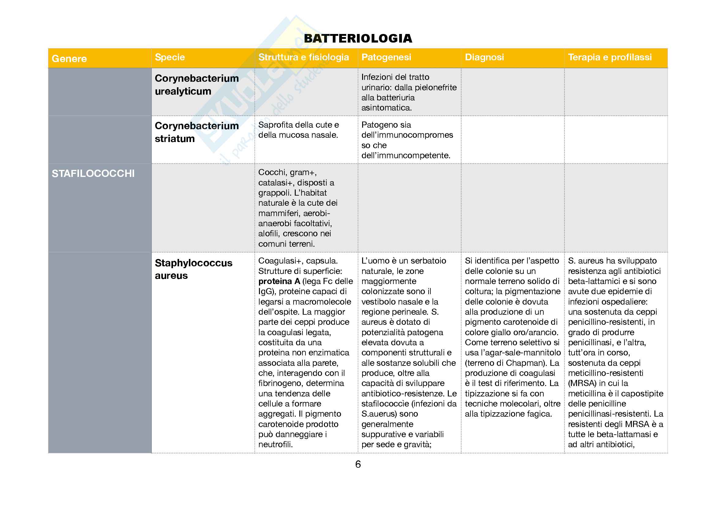 Batteriologia: tabella descrittiva delle principali cartteristiche dei batteri Pag. 6