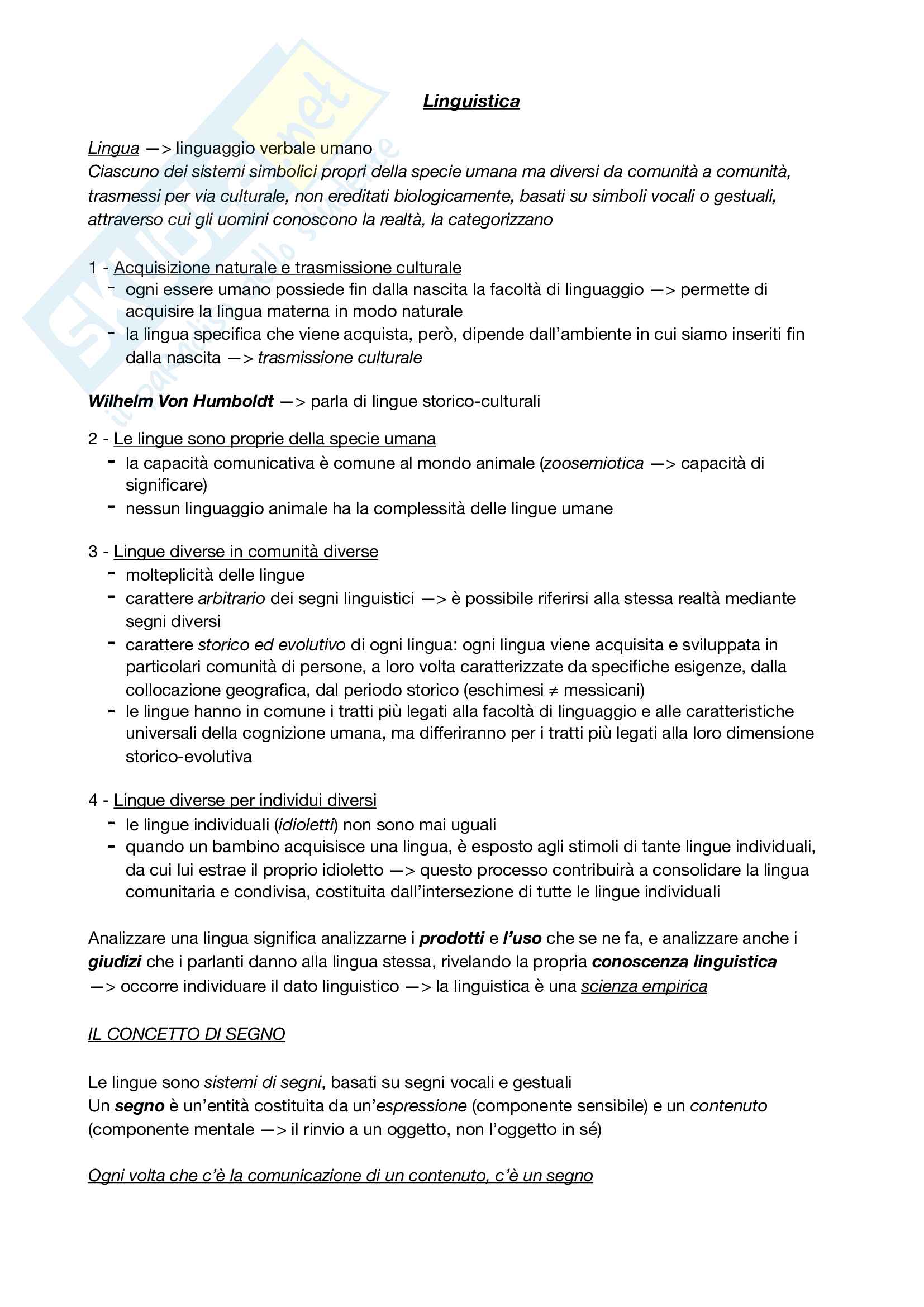Riassunto esame linguistica italiana generale, prof. Mauri, libro consigliato La Linguistica. Un corso introduttivo, Berruto Pag. 1