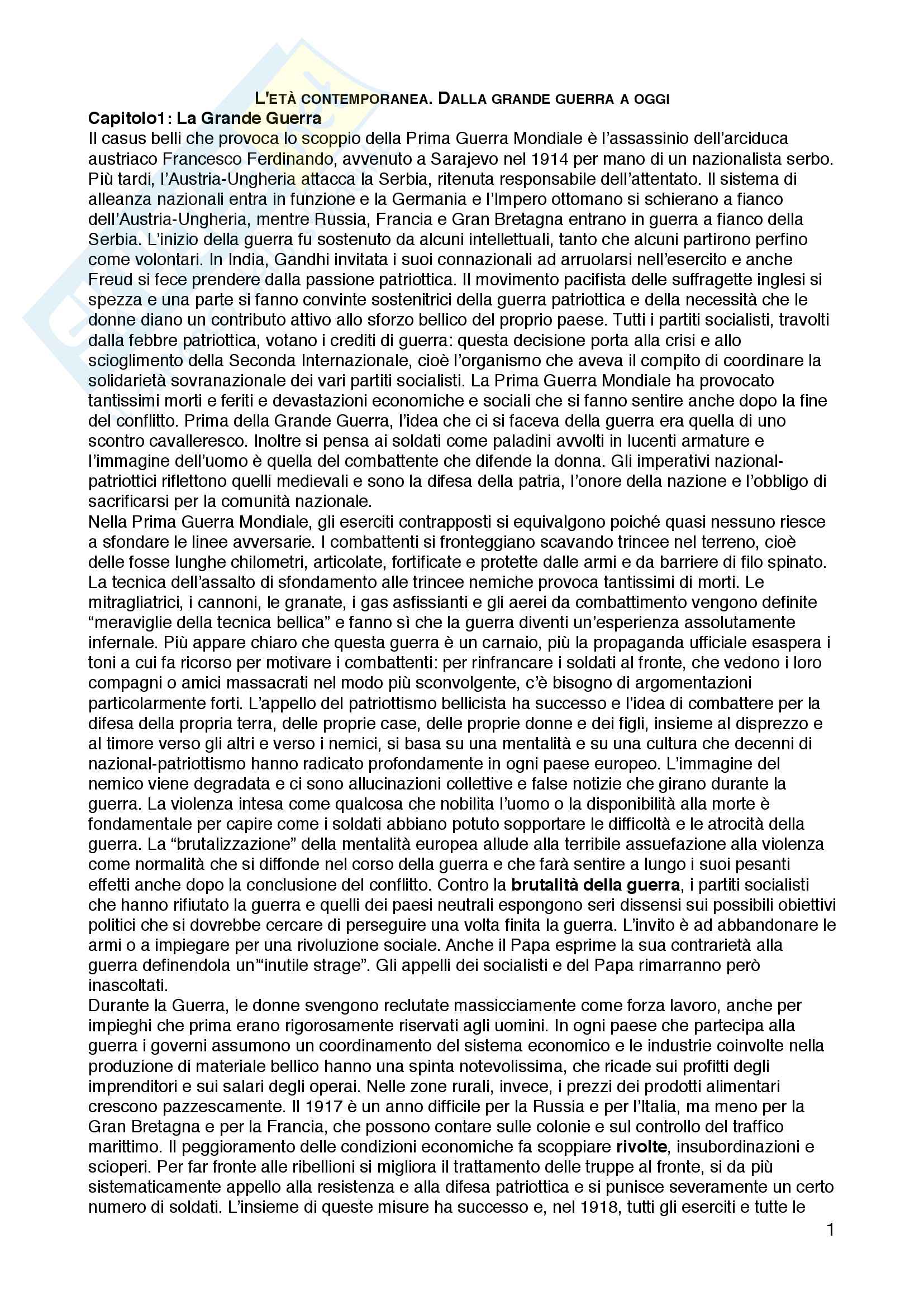 L Età Contemporanea Dalla Grande Guerra A Oggi