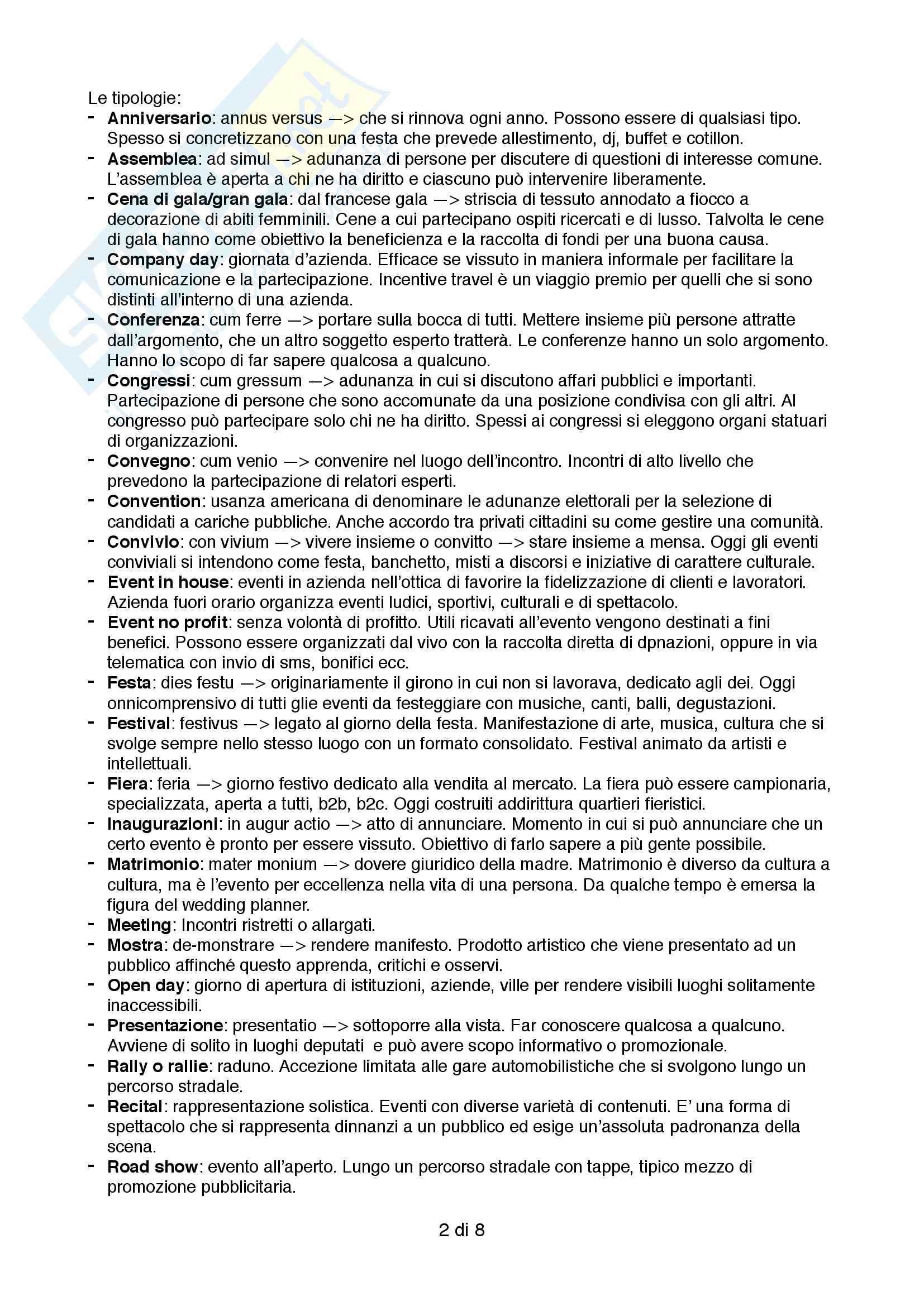 Riassunto esame Organizzazione e Gestione degli eventi e dello spettacolo, prof. Monno. Libro consigliato Organizzare eventi - guida pratica Pag. 2