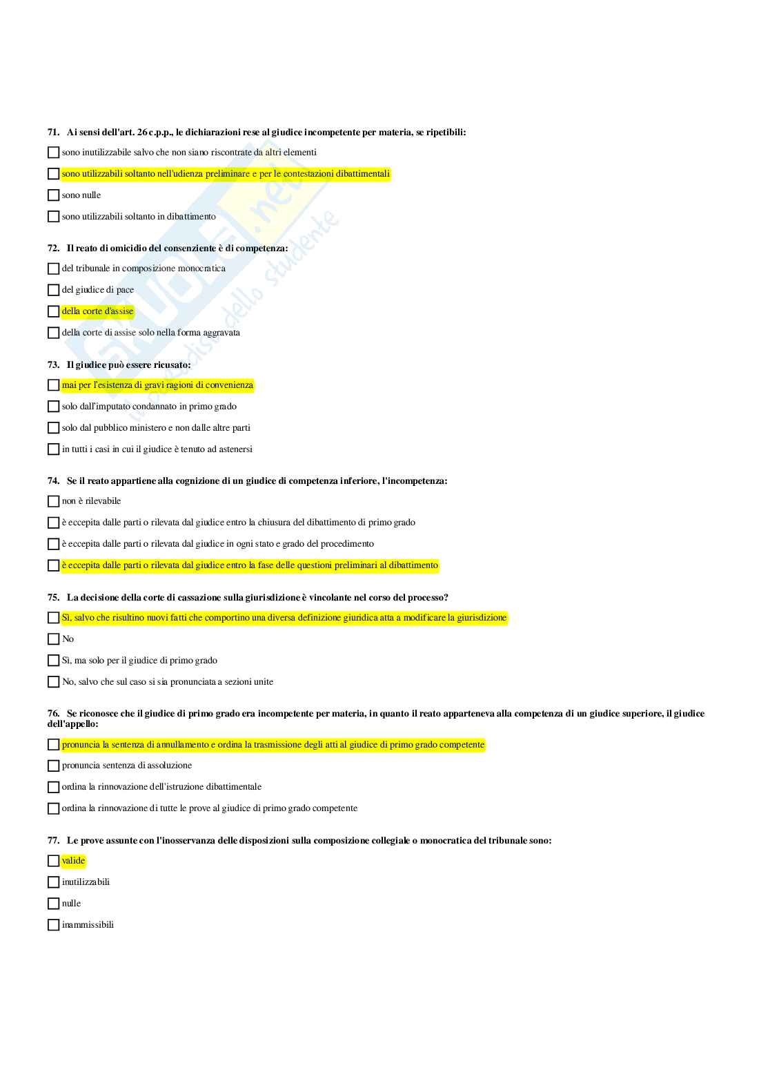 Paniere diritto processuale penale -  risposte multiple Pag. 21