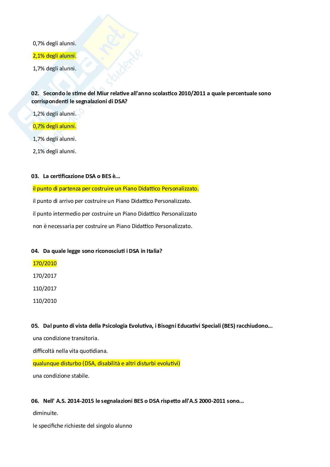 Set domande aperte e chiuse di Pedagogia delle attività motorie adattate Pag. 6