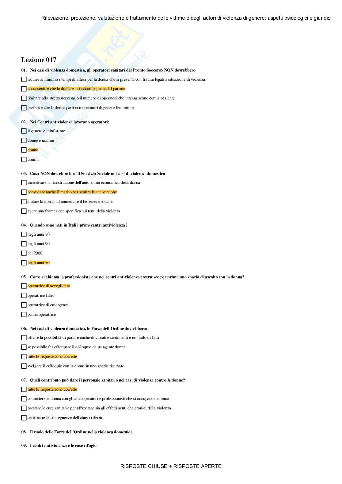 Rilevazione, protezione, valutazione, trattamento vittime - Paniere compilato Pag. 21