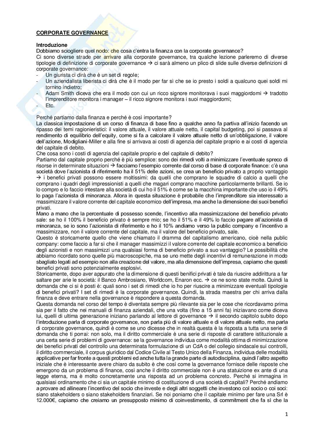 Appunti di corporate governance Pag. 1