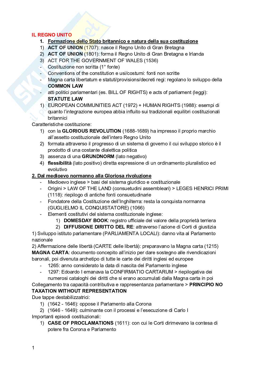 Riassunto esame Diritto pubblico comparato, Prof. Guidi Guido, libro consigliato Diritto costituzionale comparato, Carrozza, Di Giovine, Ferrari Pag. 1