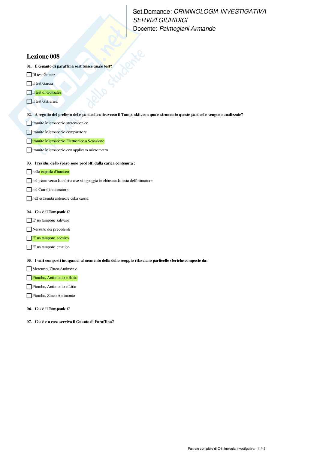 Paniere completo di Criminologia investigativa Pag. 11