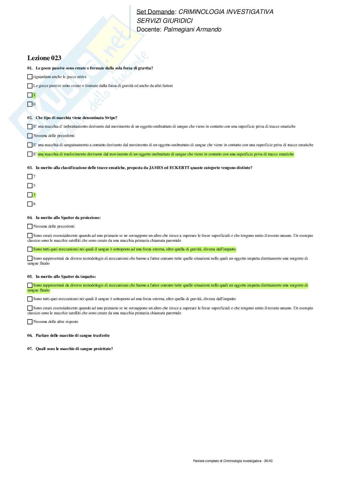Paniere completo di Criminologia investigativa Pag. 26
