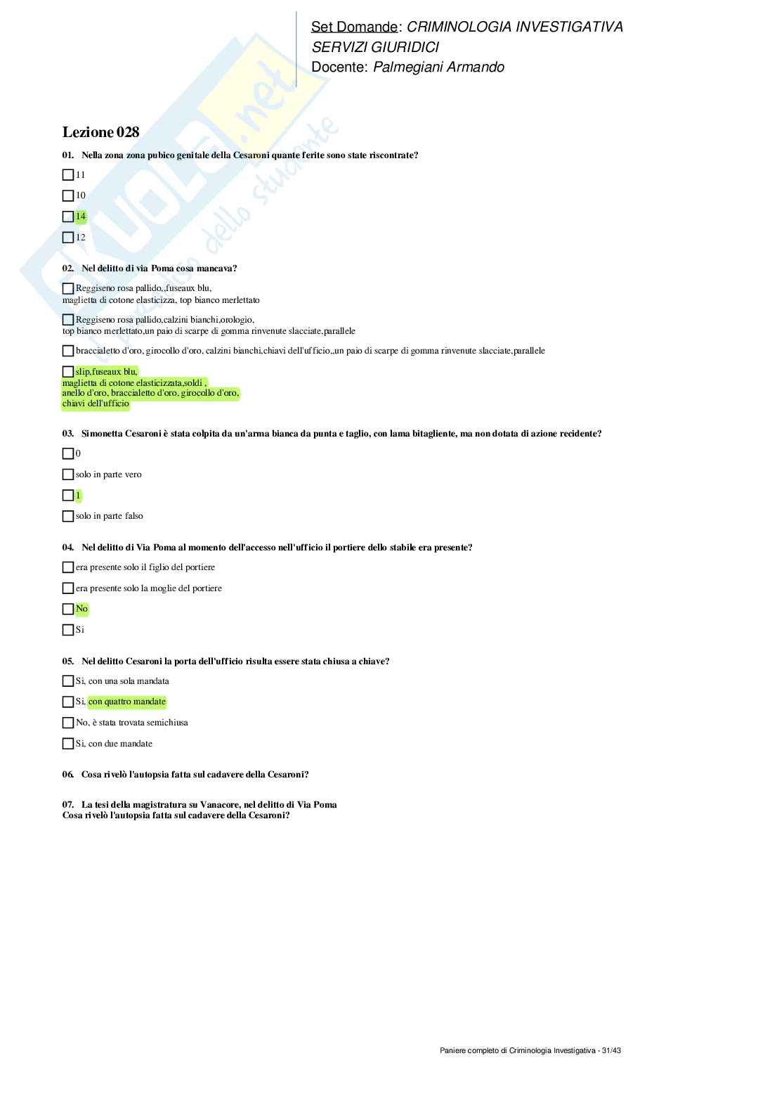 Paniere completo di Criminologia investigativa Pag. 31