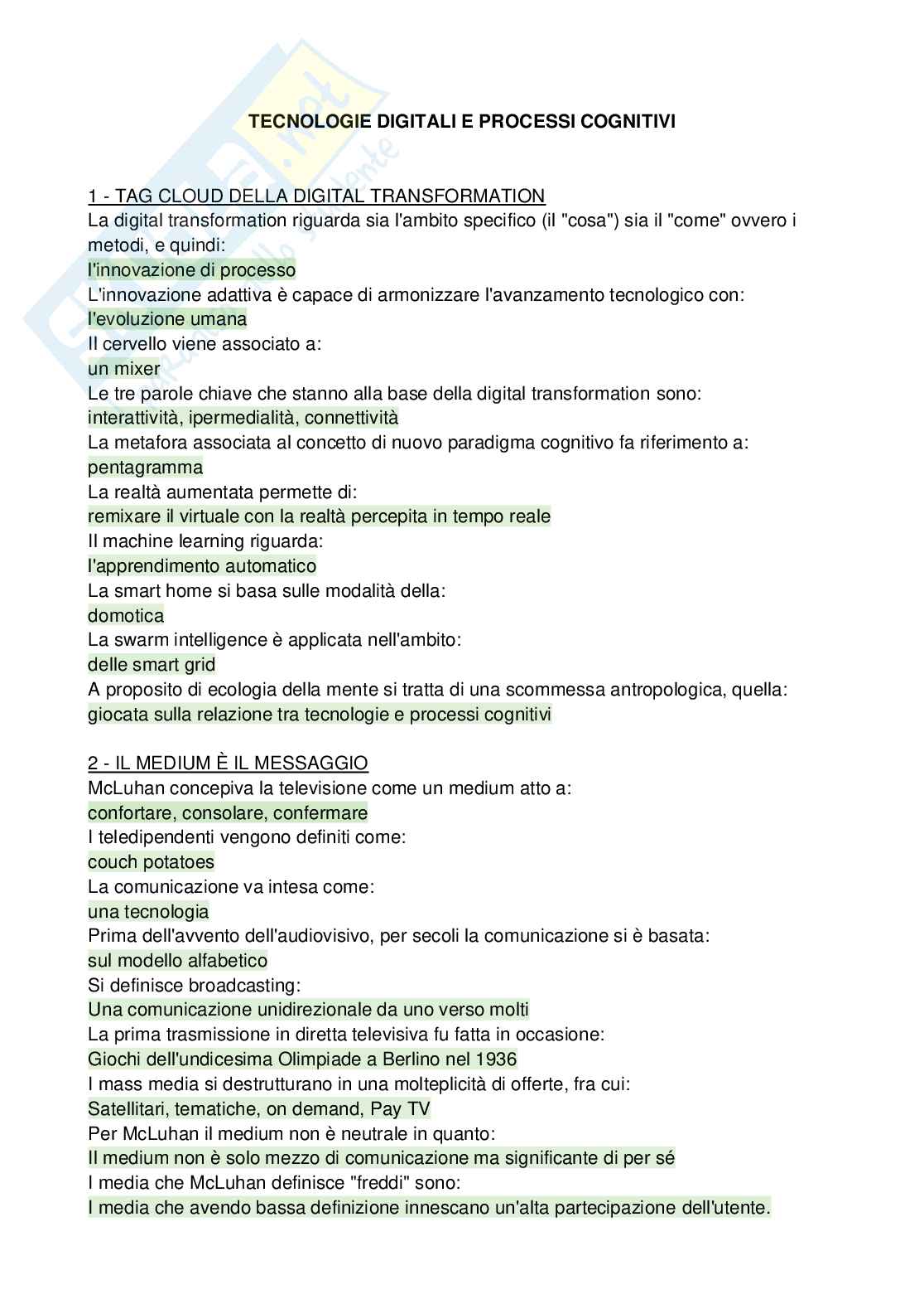 Paniere Tecnologie digitali e processi cognitivi Pag. 1