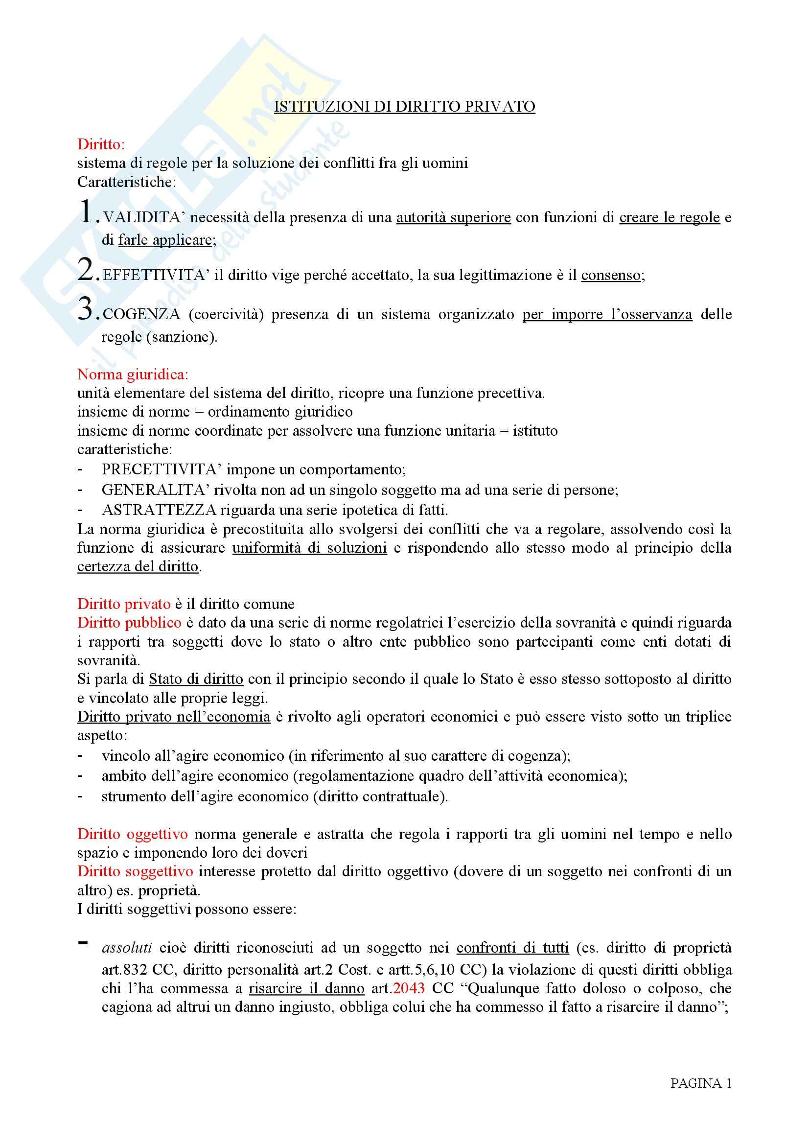 Riassunto esame Diritto Privato, prof. Rolli, libro consigliato Istituzioni di Diritto Privato, Galgano Pag. 1