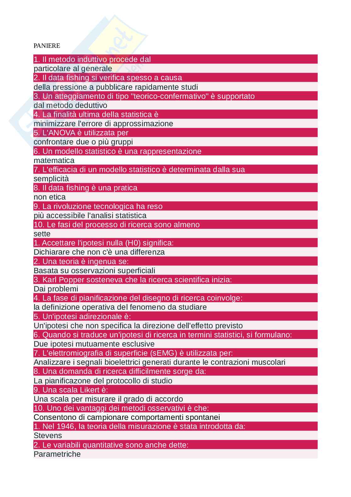 Paniere Statistica medica Pag. 1