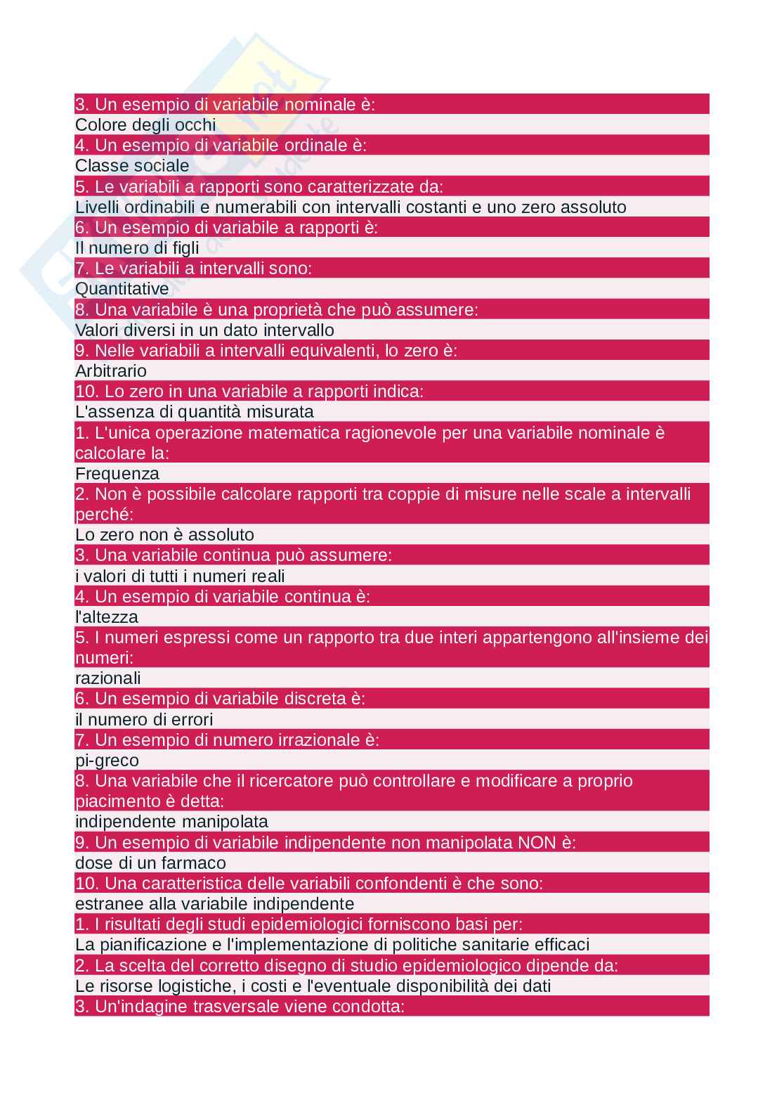 Paniere Statistica medica Pag. 2