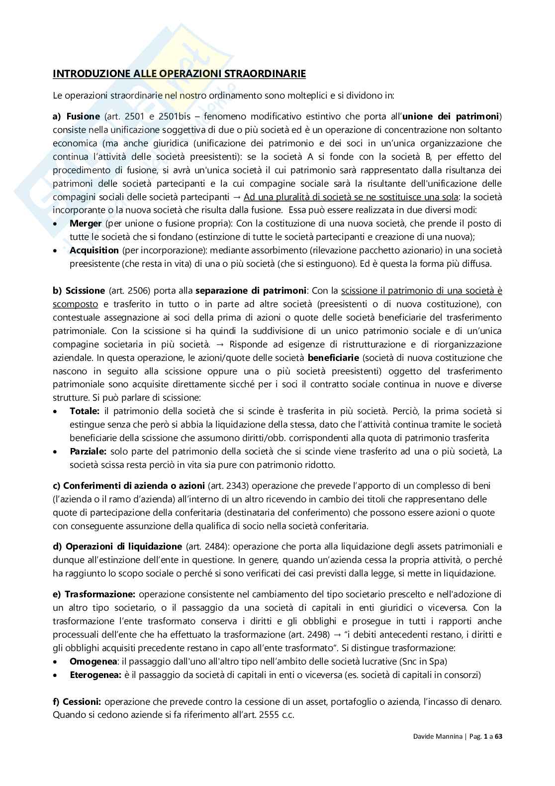 Finanza delle operazioni straordinarie Pag. 1