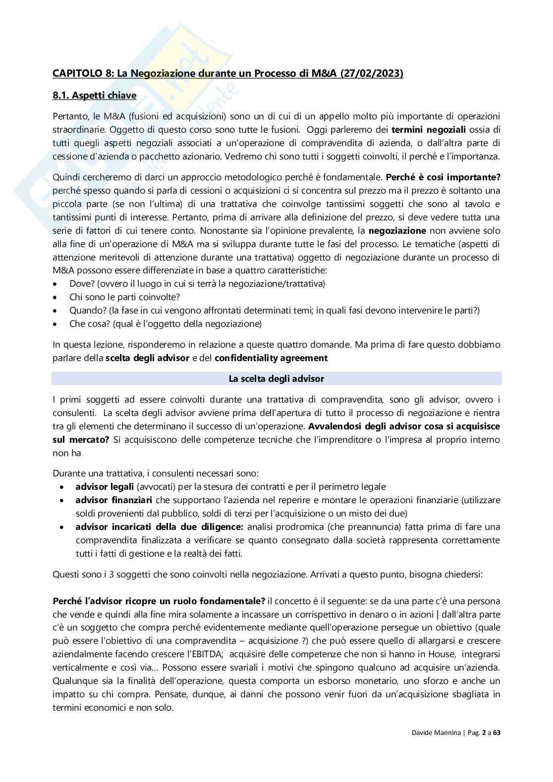 Finanza delle operazioni straordinarie Pag. 2