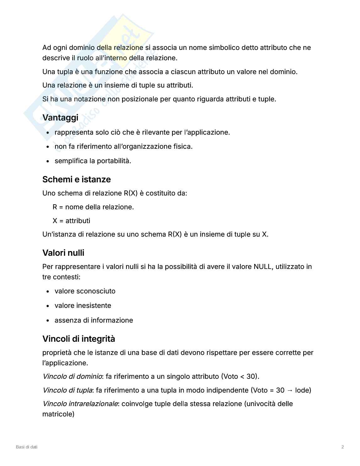 Appunti presi a lezione di Basi di dati Pag. 2
