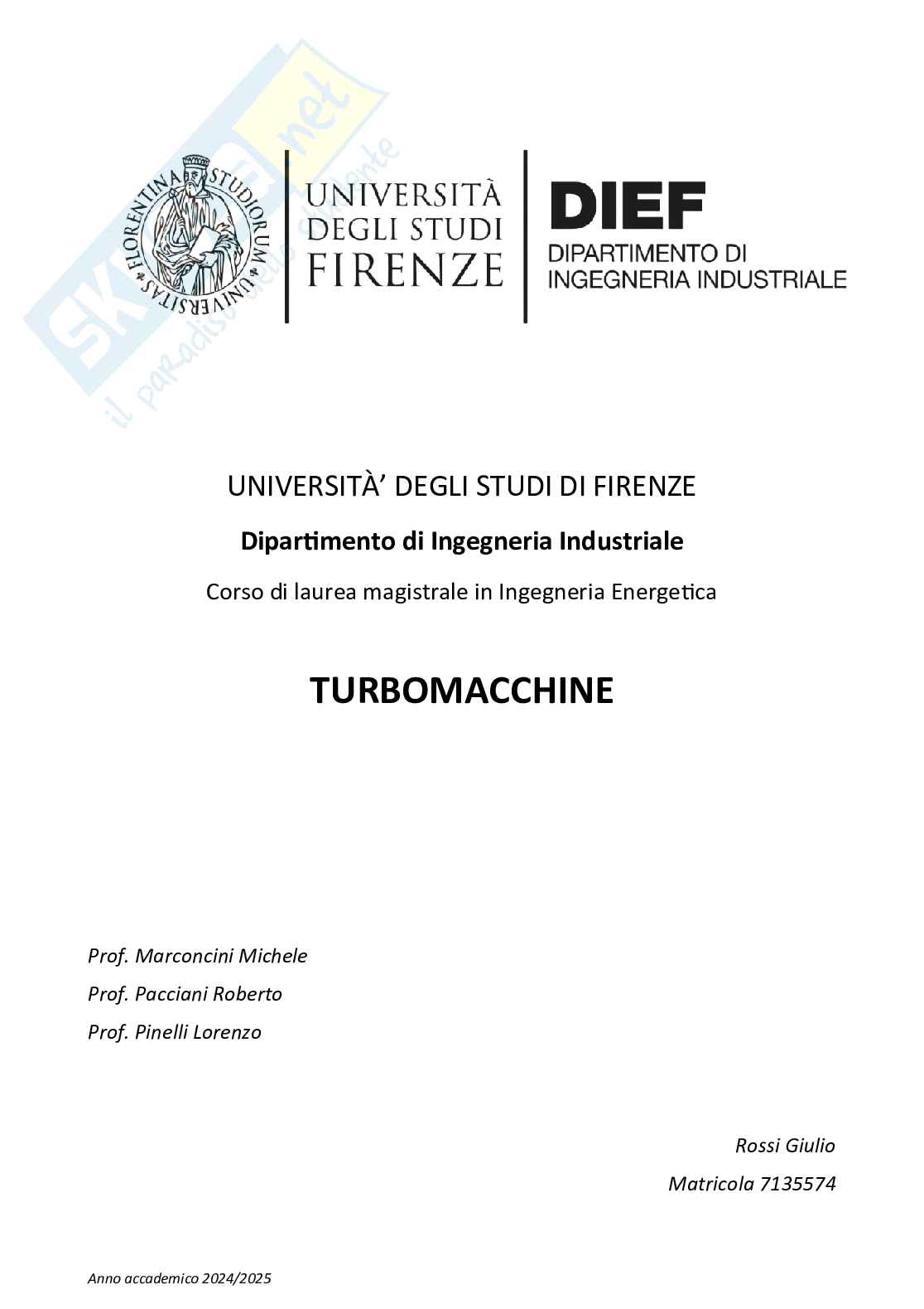 Teoria Turbomacchine (con Aeroacustica e Aeromeccanica)  Pag. 1