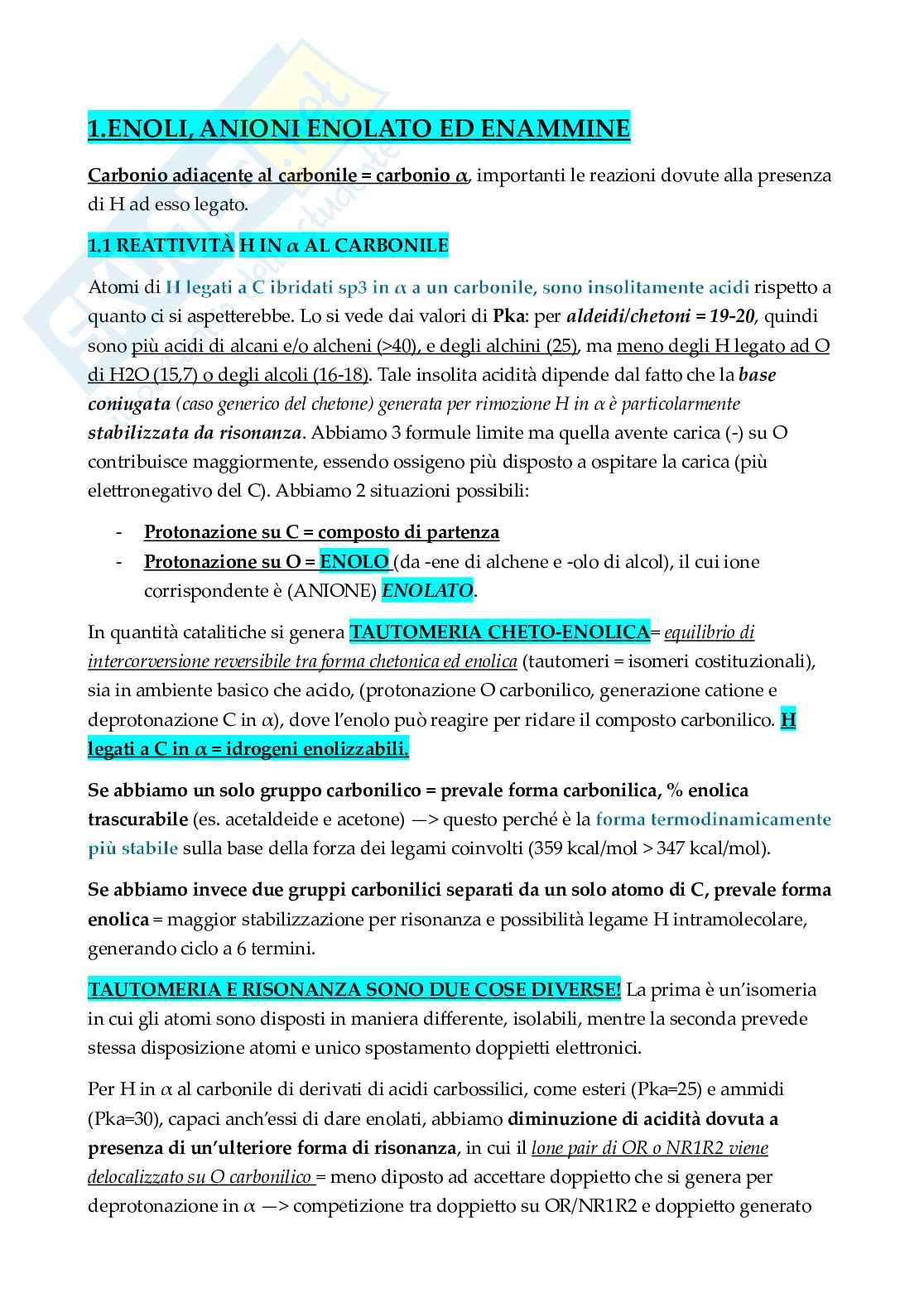 Riassunto esame Chimica organica, Prof. Botta Bruno, libro consigliato Chimica organica, Botta Pag. 1