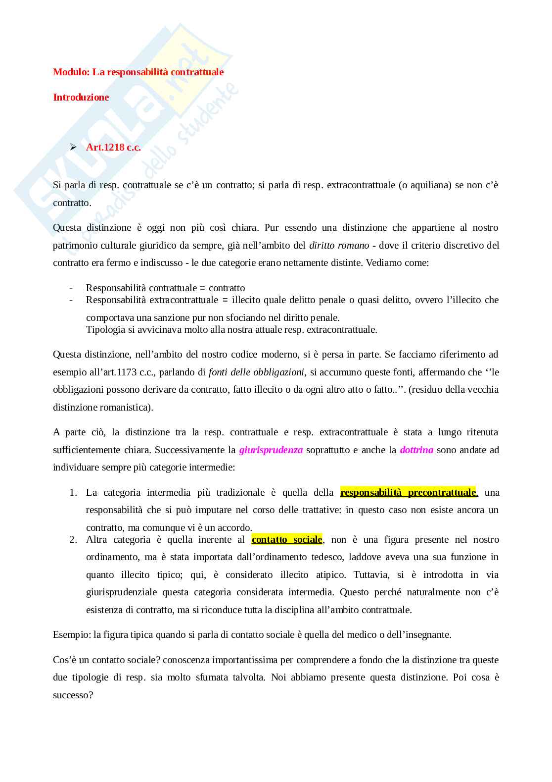 Responsabilità contrattuale  Pag. 1
