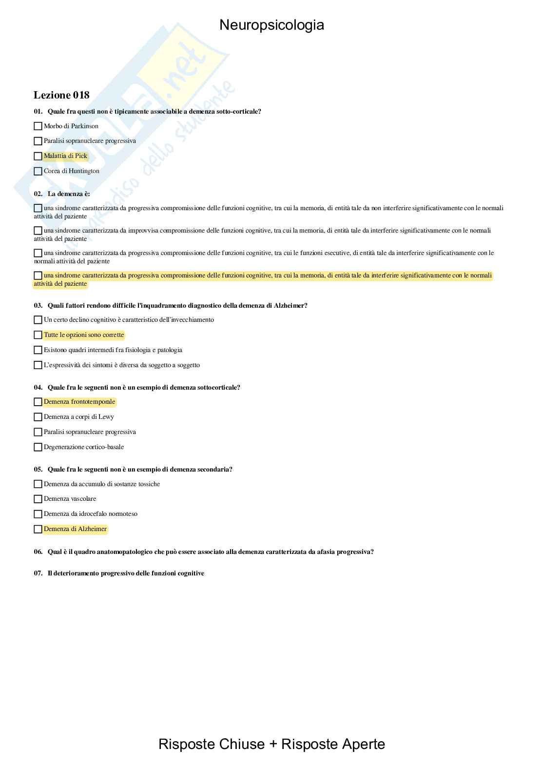 Neuropsicologia - Paniere compilato + Schema Cervello Pag. 26