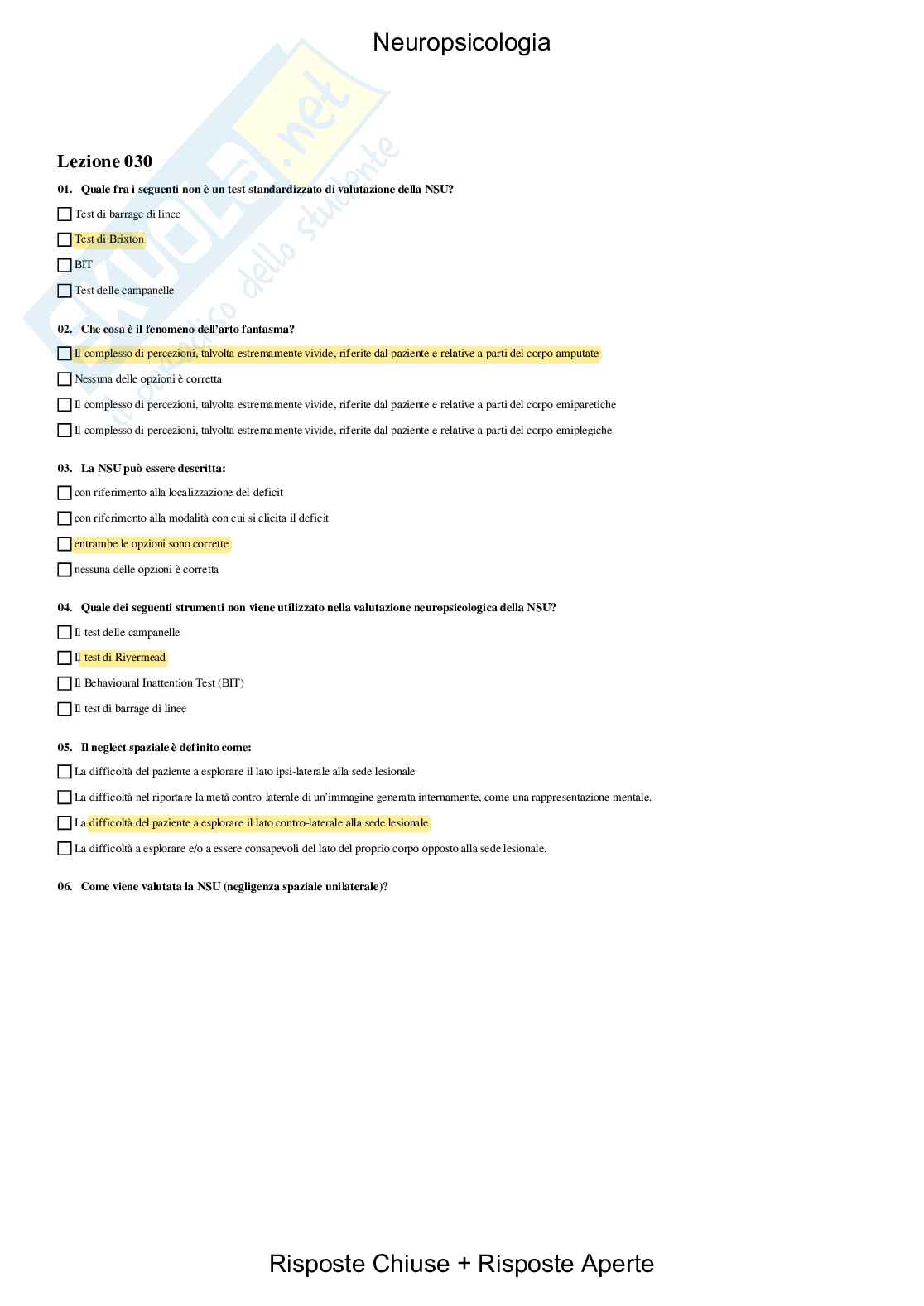 Neuropsicologia - Paniere compilato + Schema Cervello Pag. 41