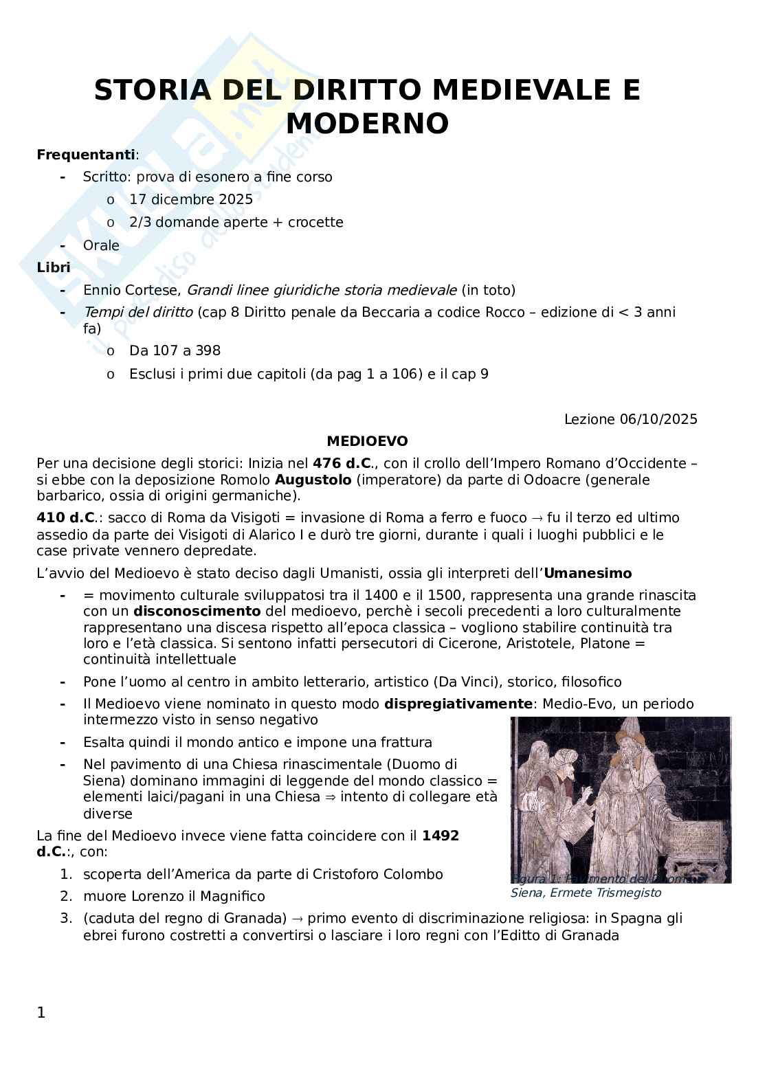 Storia del diritto medievale e moderno Pag. 1