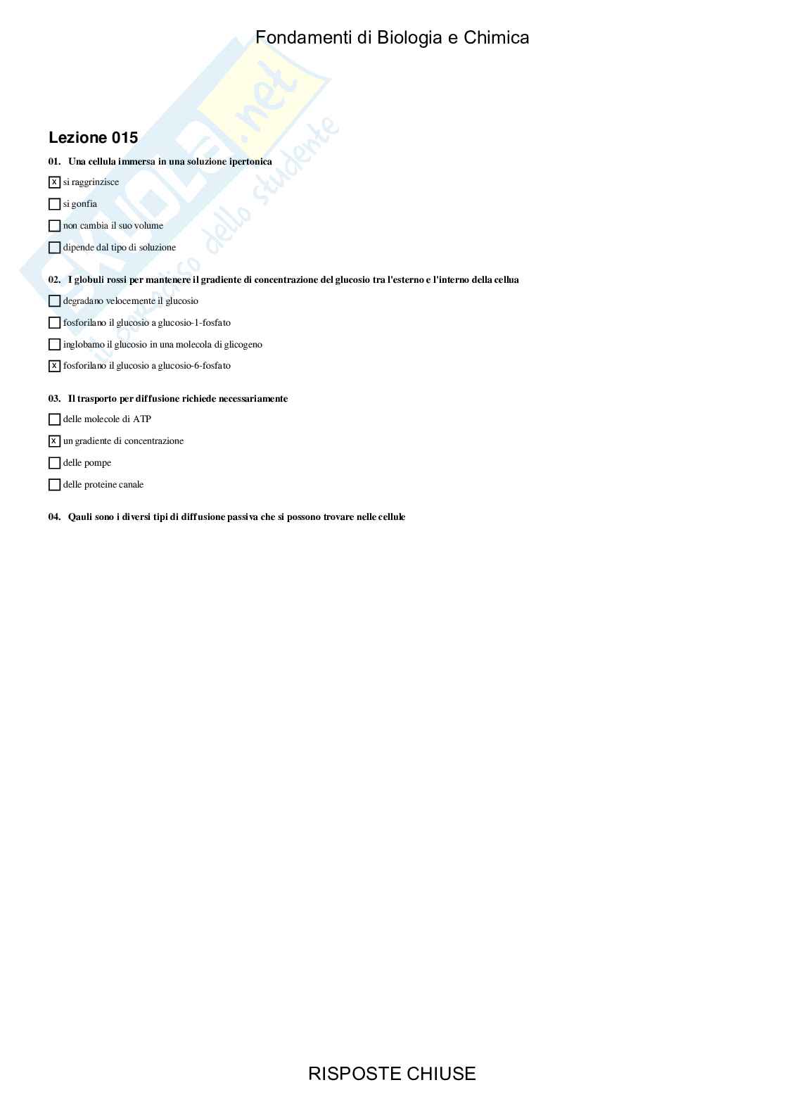 Fondamenti di Biologia e chimica - Paniere compilato Pag. 16