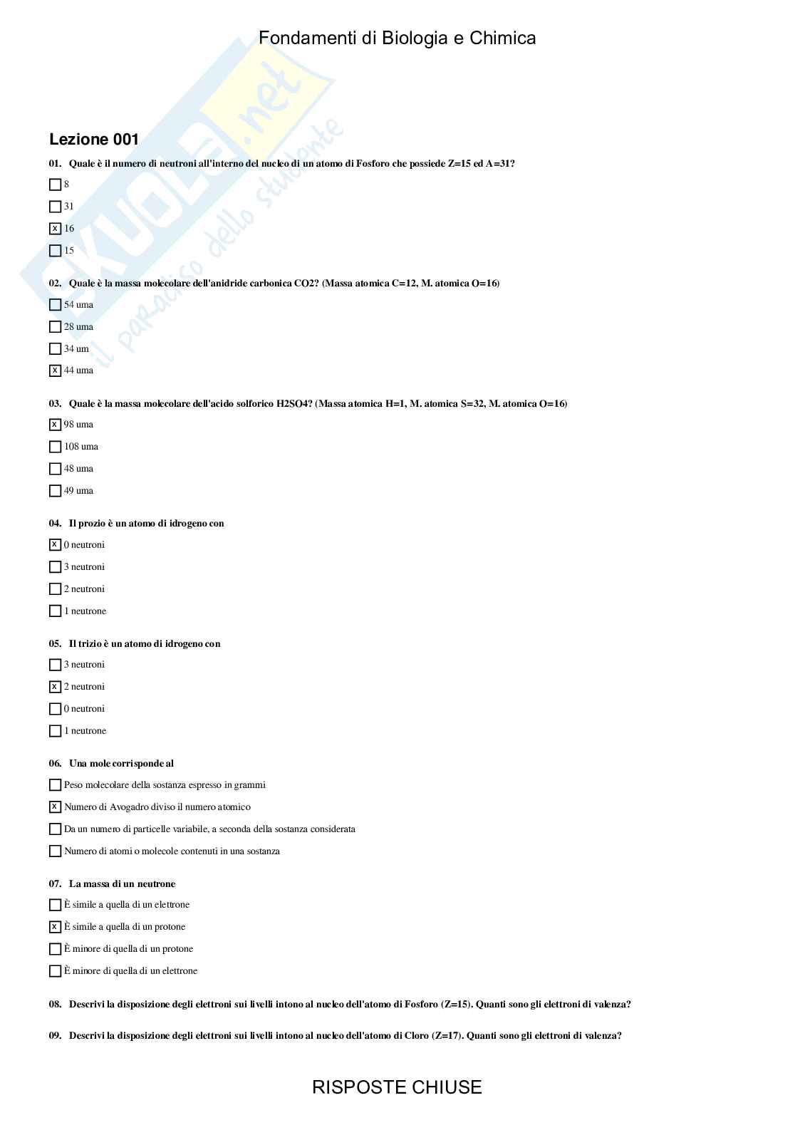 Fondamenti di Biologia e chimica - Paniere compilato Pag. 2