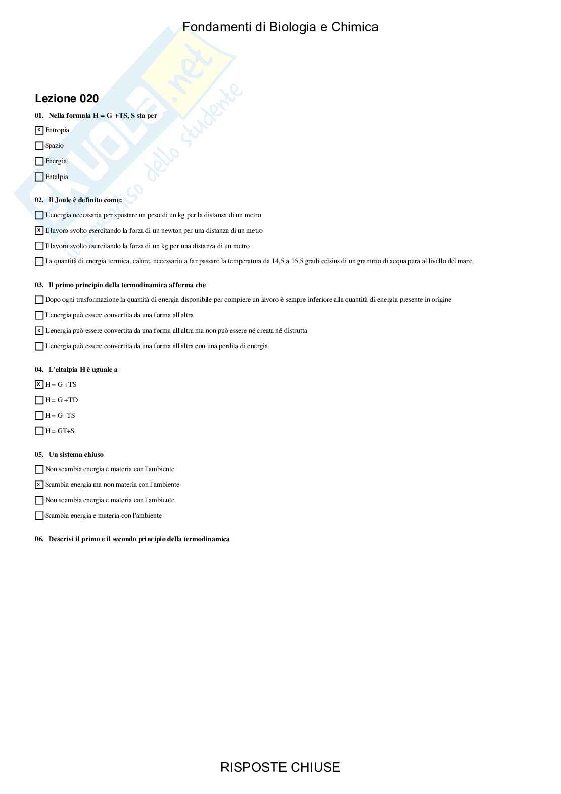 Fondamenti di Biologia e chimica - Paniere compilato Pag. 21