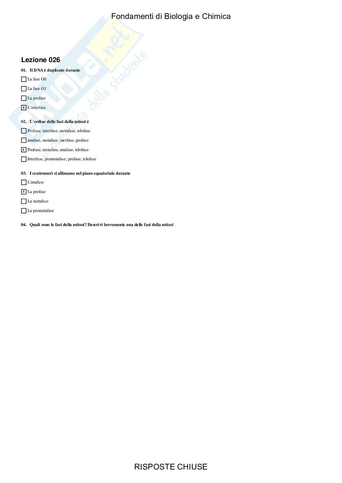 Fondamenti di Biologia e chimica - Paniere compilato Pag. 26