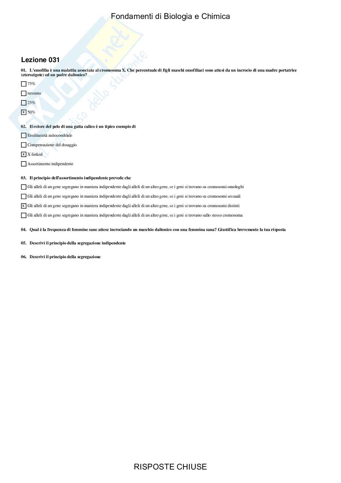 Fondamenti di Biologia e chimica - Paniere compilato Pag. 31