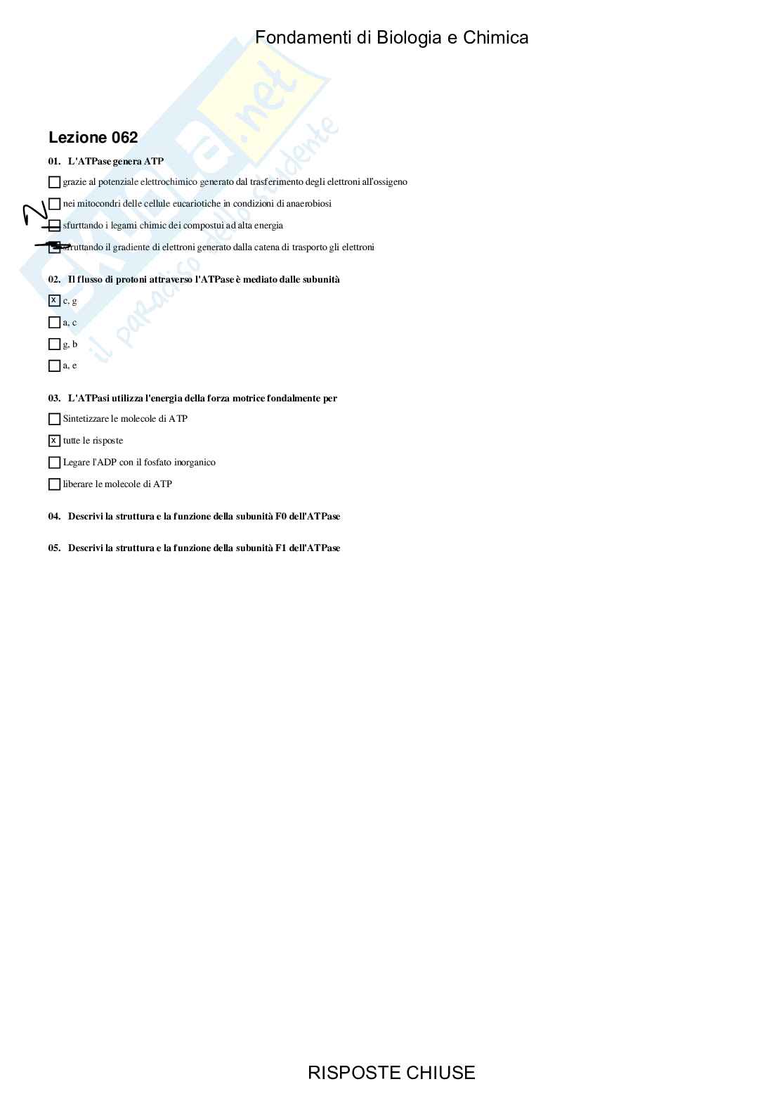 Fondamenti di Biologia e chimica - Paniere compilato Pag. 61