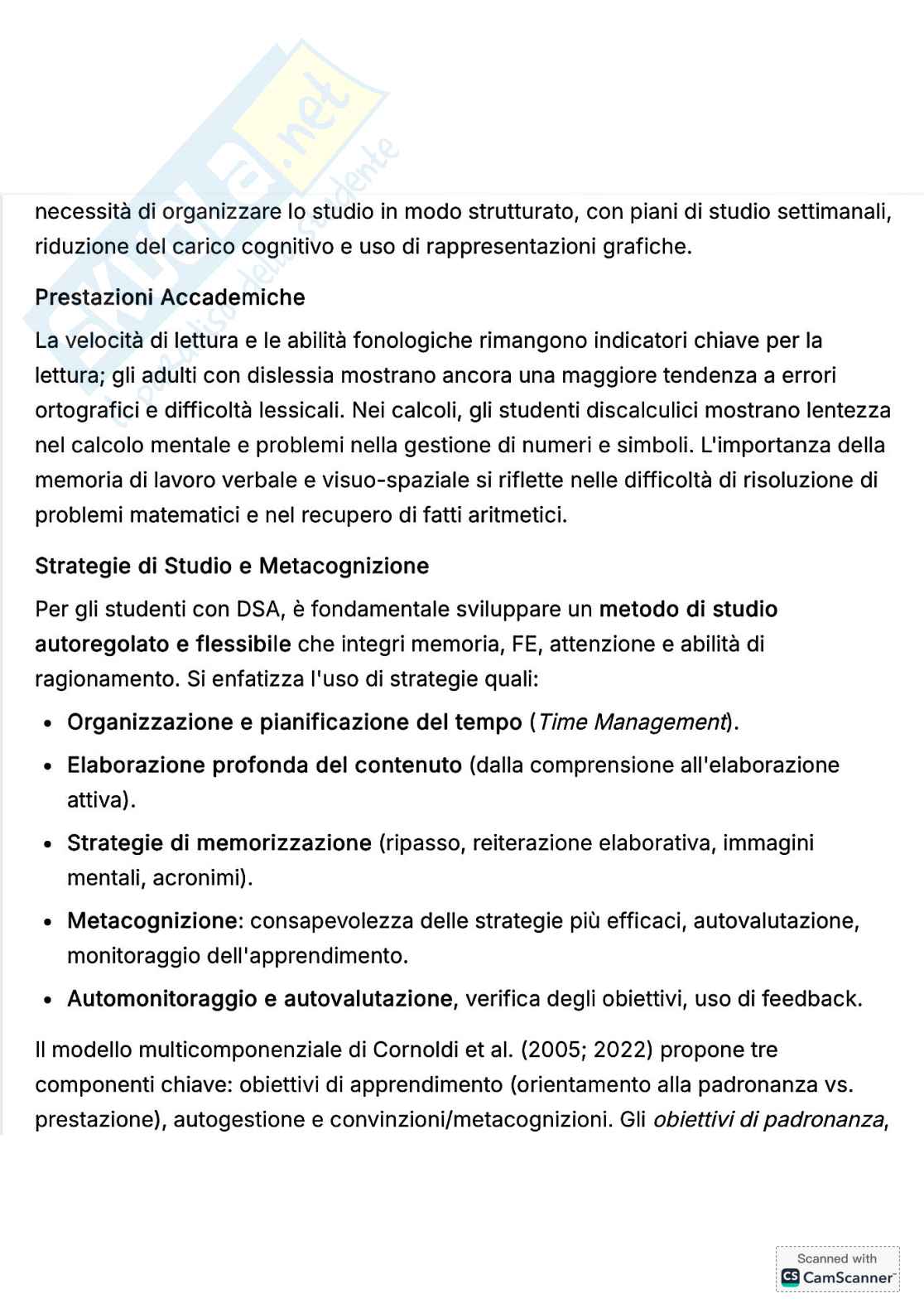 Riassunto esame Psicologia dell'apprendimento, Prof. Tinti Carla, libro consigliato DSA: percorsi inclusivi in università , Tinti  Pag. 11