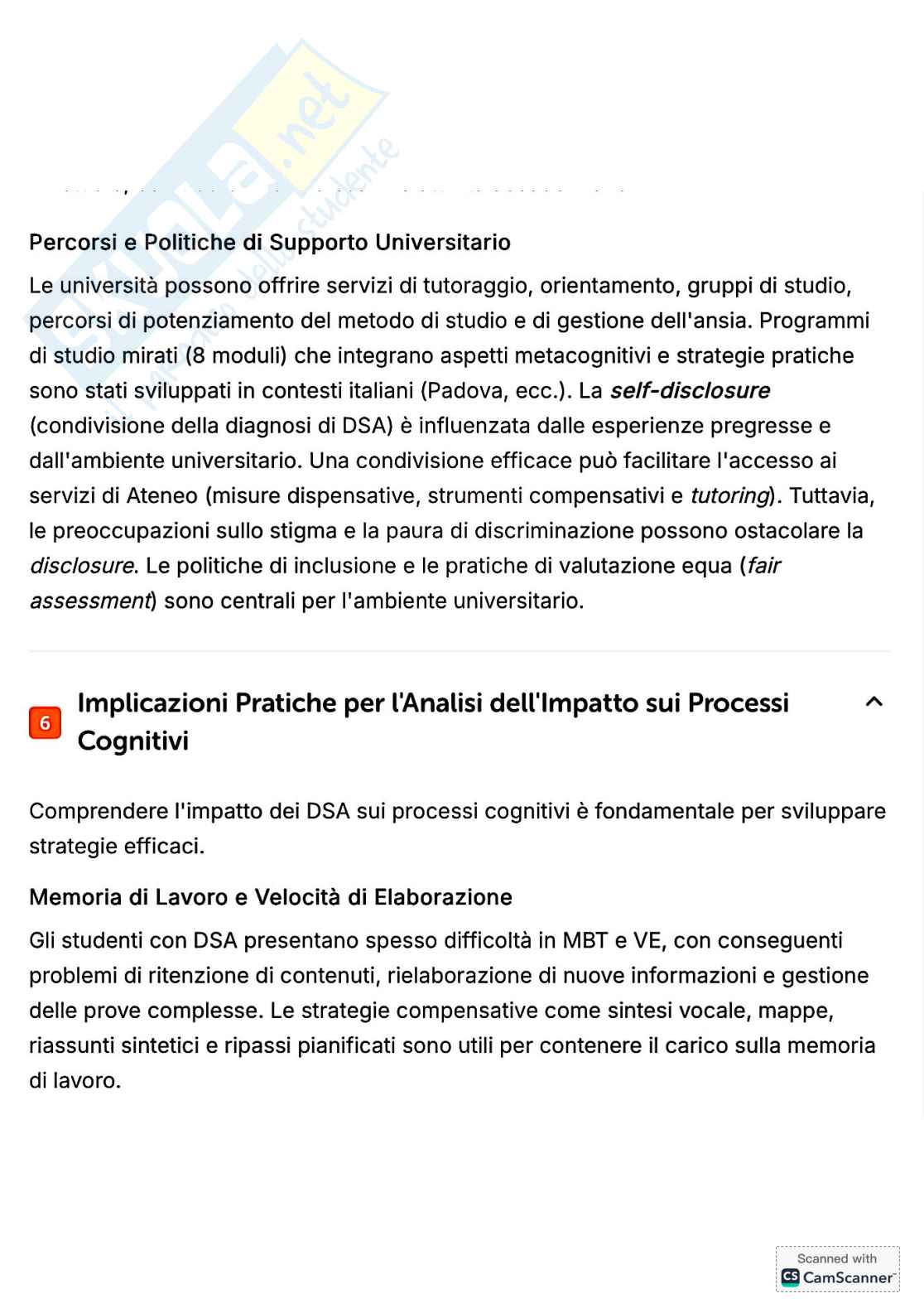 Riassunto esame Psicologia dell'apprendimento, Prof. Tinti Carla, libro consigliato DSA: percorsi inclusivi in università , Tinti  Pag. 16