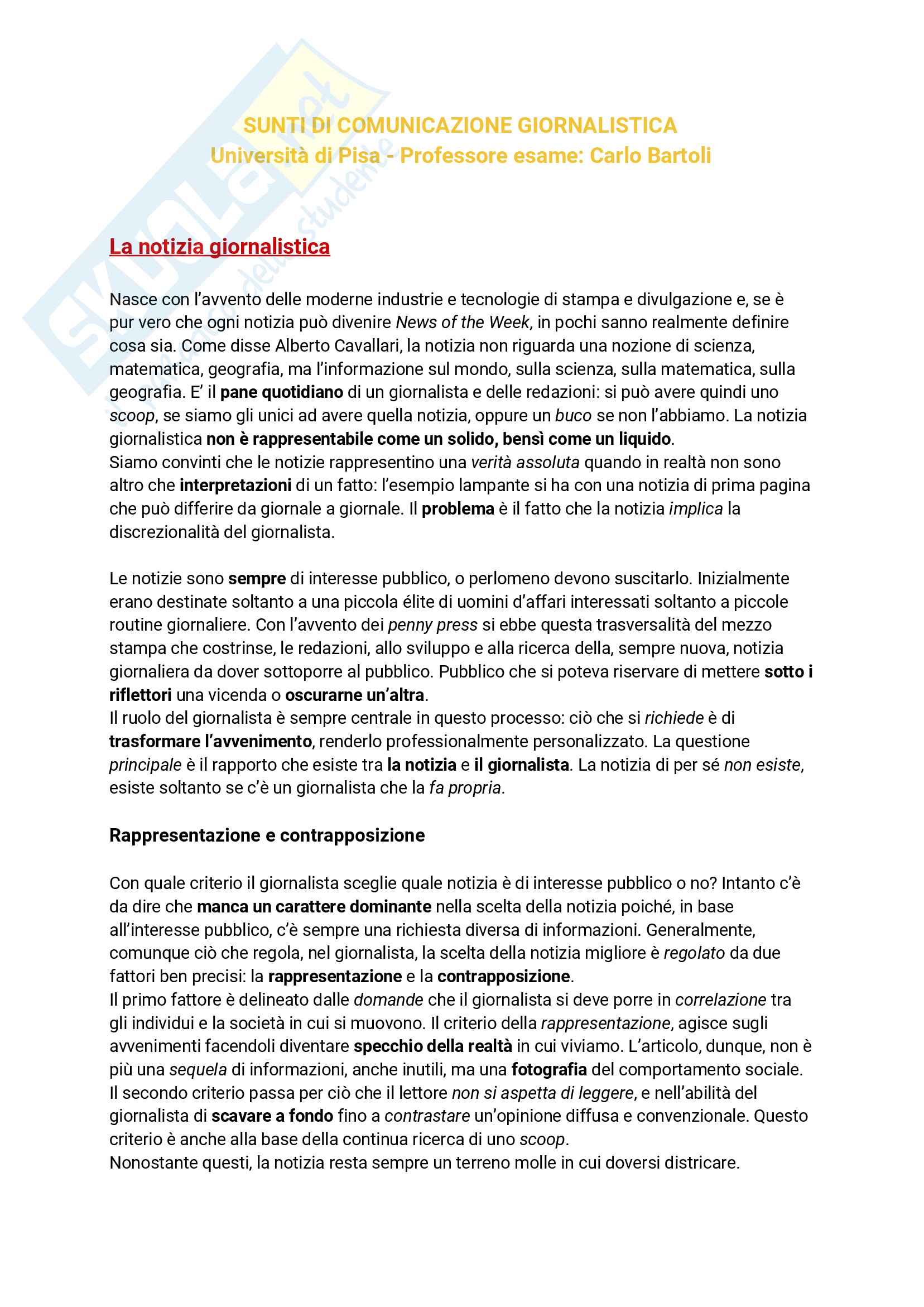 Riassunto esame Comunicazione Giornalistica, prof. Alberto Valentini, libro consigliato Professione Giornalista, Papuzzi Pag. 1