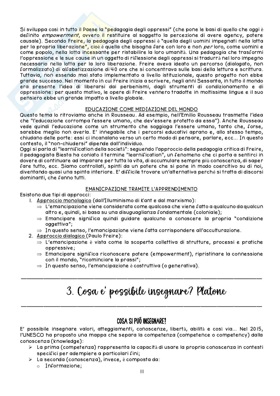 Riassunto esame Pedagogia generale, Prof. Serrelli Emanuele, libro consigliato Figure dell'educazione nel mondo, De Ketele Pag. 11