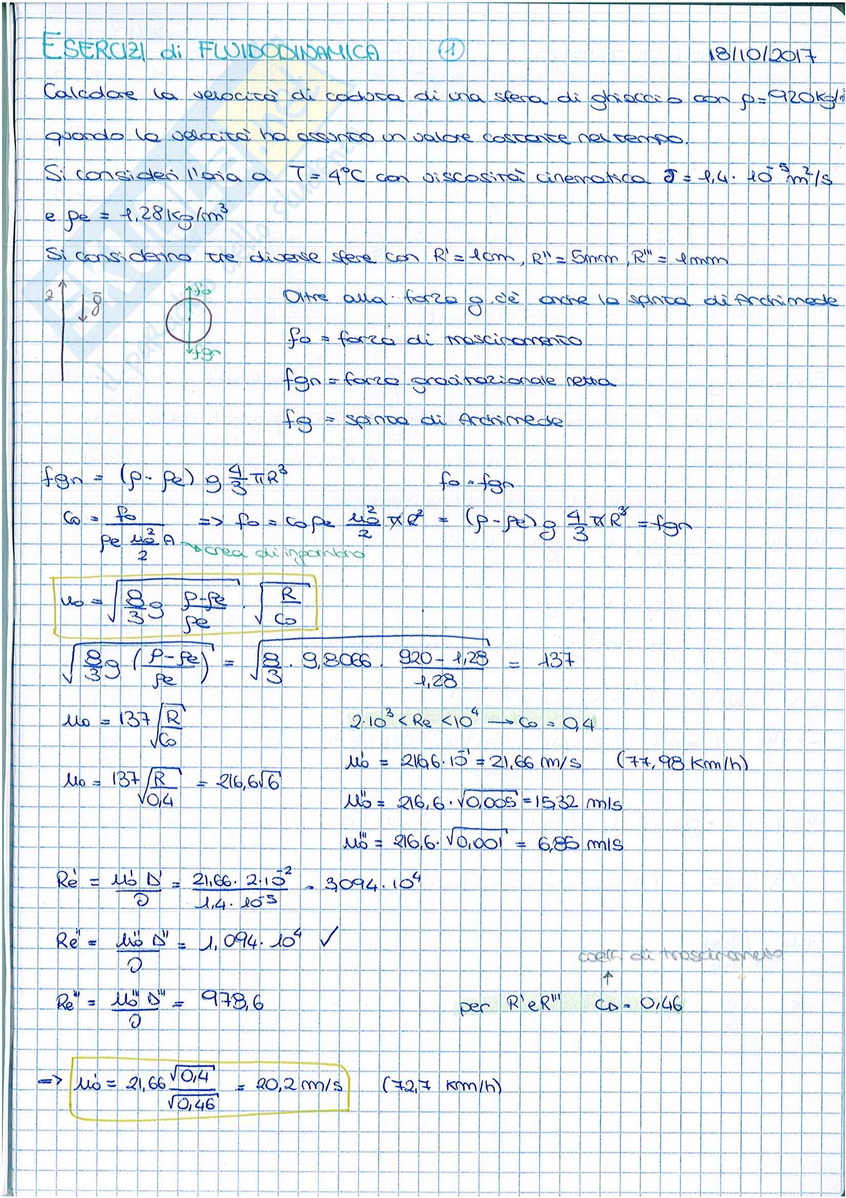 Esercizi Moto dei Fluidi e Termocinetica Pag. 1
