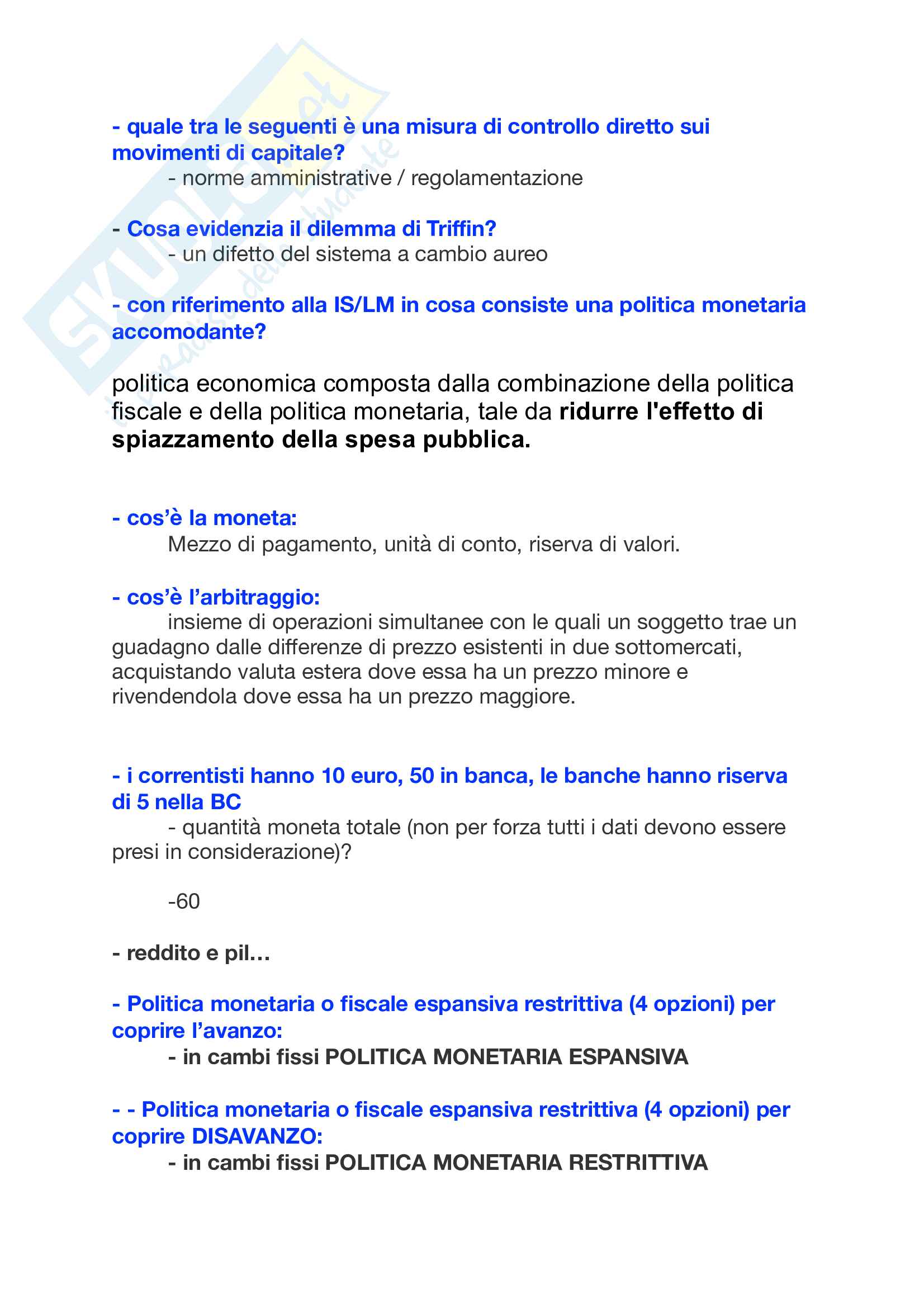 Domande a crocette e orali politica economica Di Bartolomeo Pag. 21