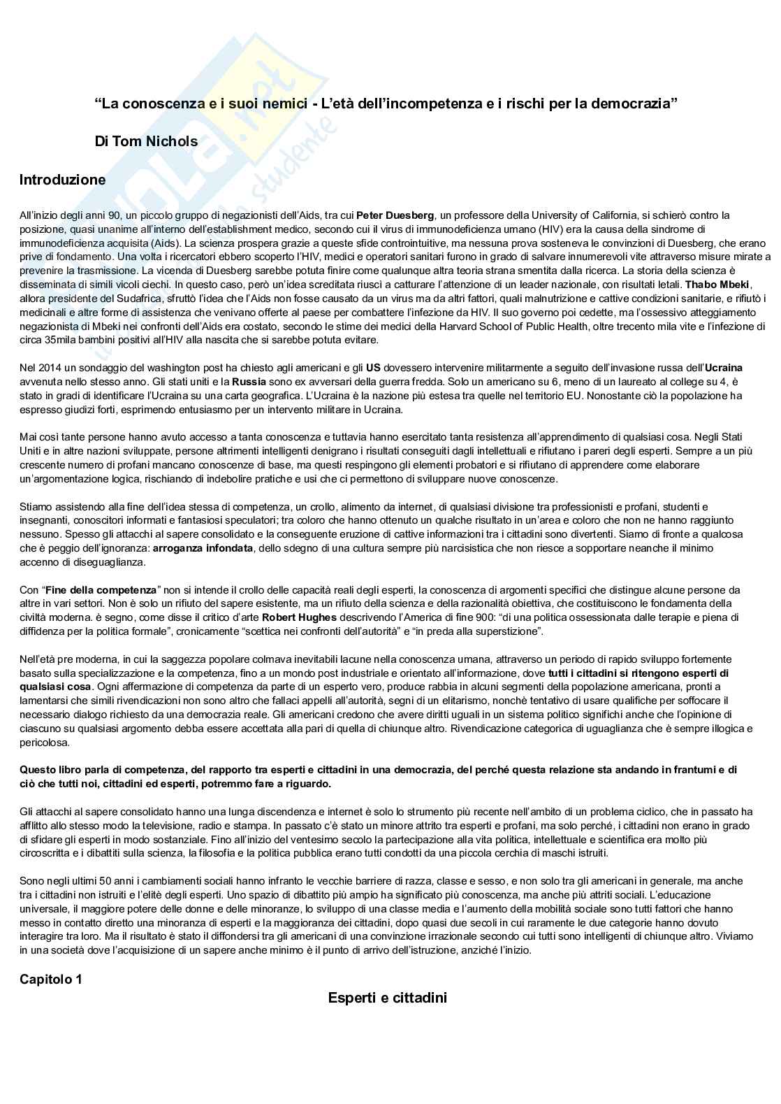 Riassunto esame Strategie e comunicazione delle imprese audiovisive, Prof. Battaglia Paolo, libro consigliato La conoscenza e i suoi nemici, Nicholson Pag. 1
