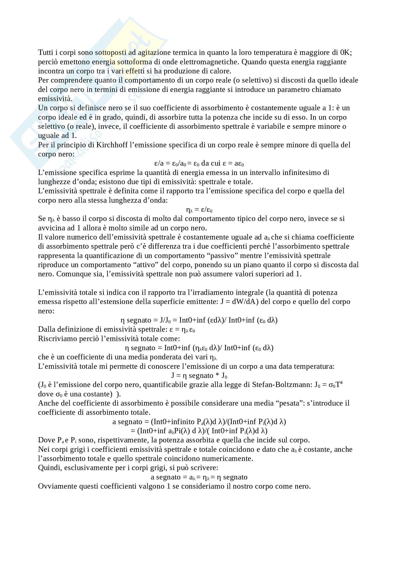 Trasmissione del calore - Emissività spettrale e totale Pag. 1