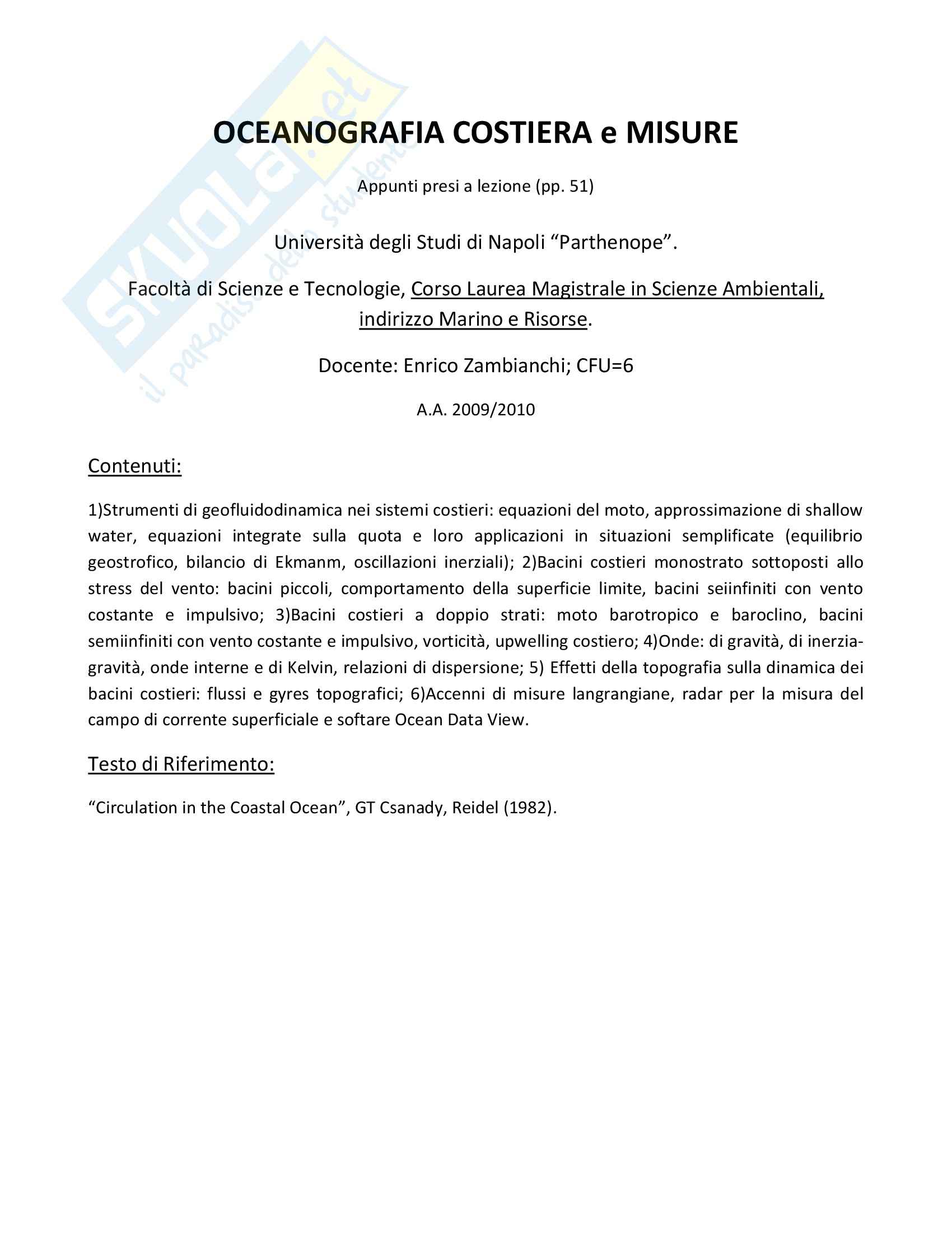 Oceanografia Costiera con Misure Pag. 1