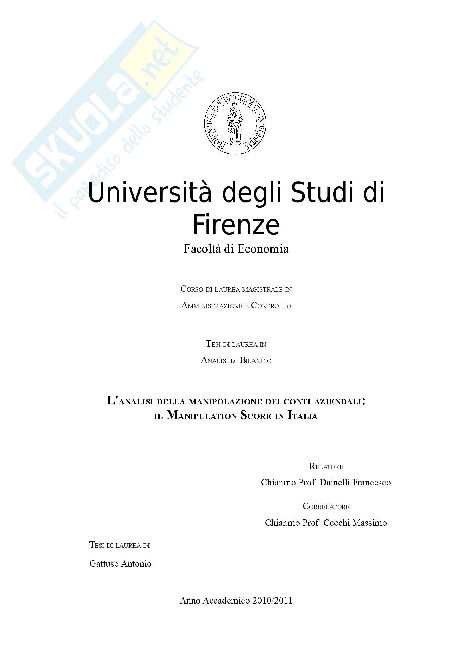 Tesi - L'analisi della manipolazione dei conti aziendali: il Manipulation Score in Italia Pag. 1