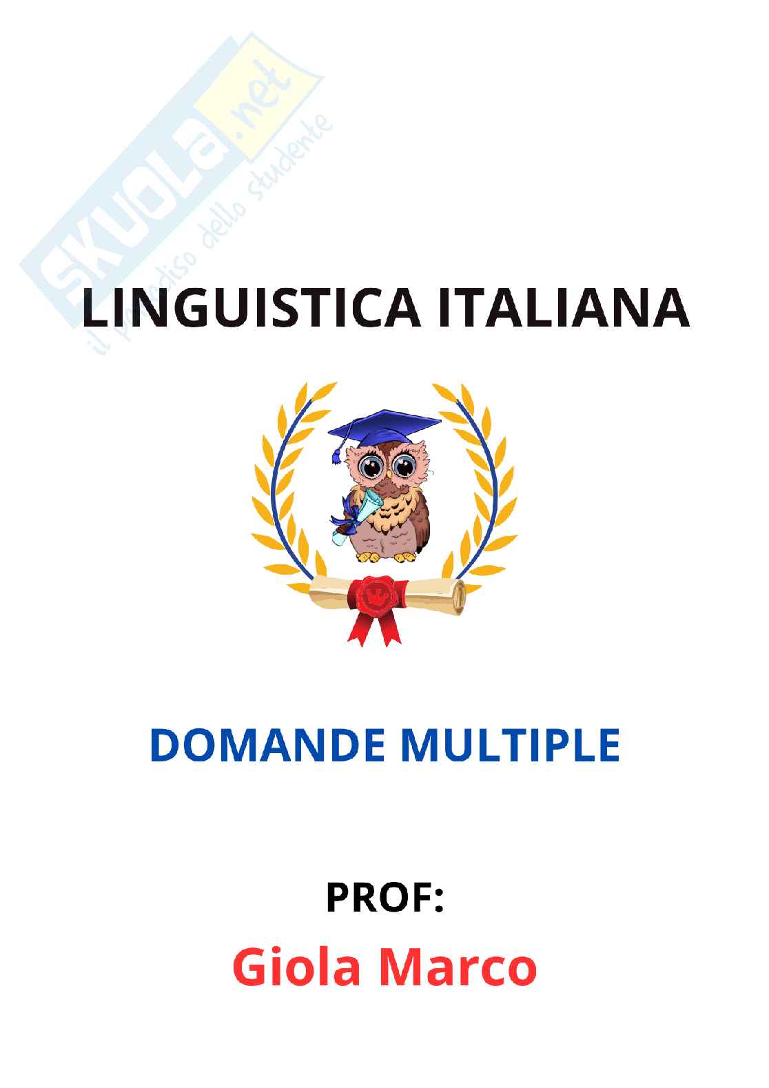 Paniere Linguistica italiana - Risposte multiple - aggiornato (2026) Pag. 1