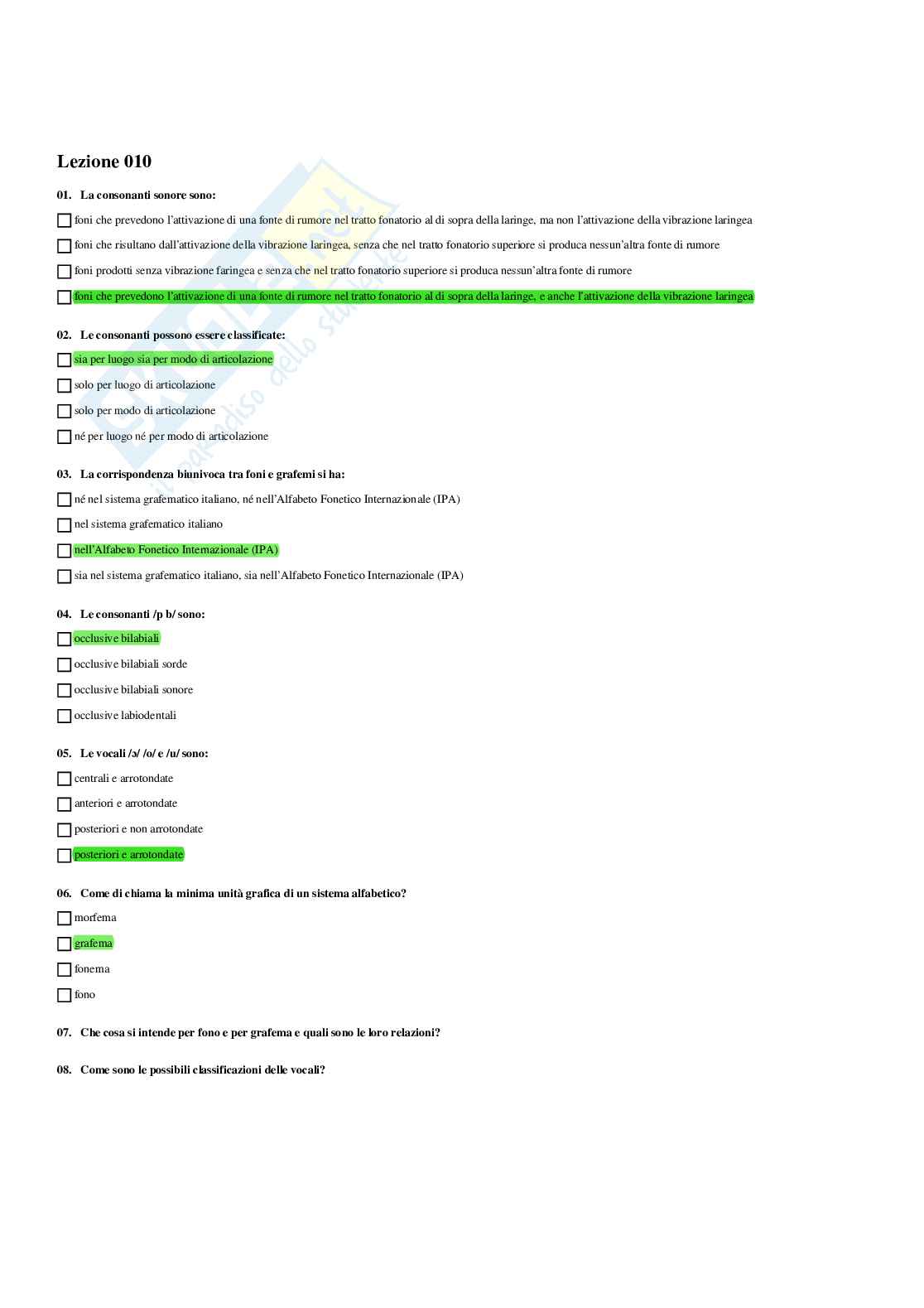 Paniere Linguistica italiana - Risposte multiple - aggiornato (2026) Pag. 11