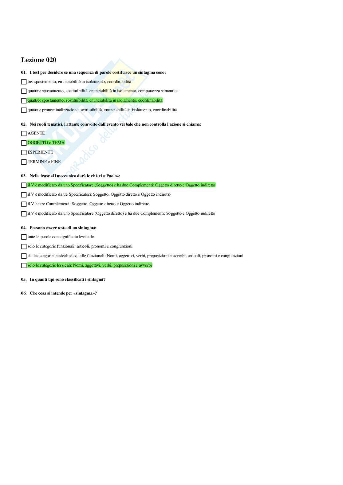 Paniere Linguistica italiana - Risposte multiple - aggiornato (2026) Pag. 21