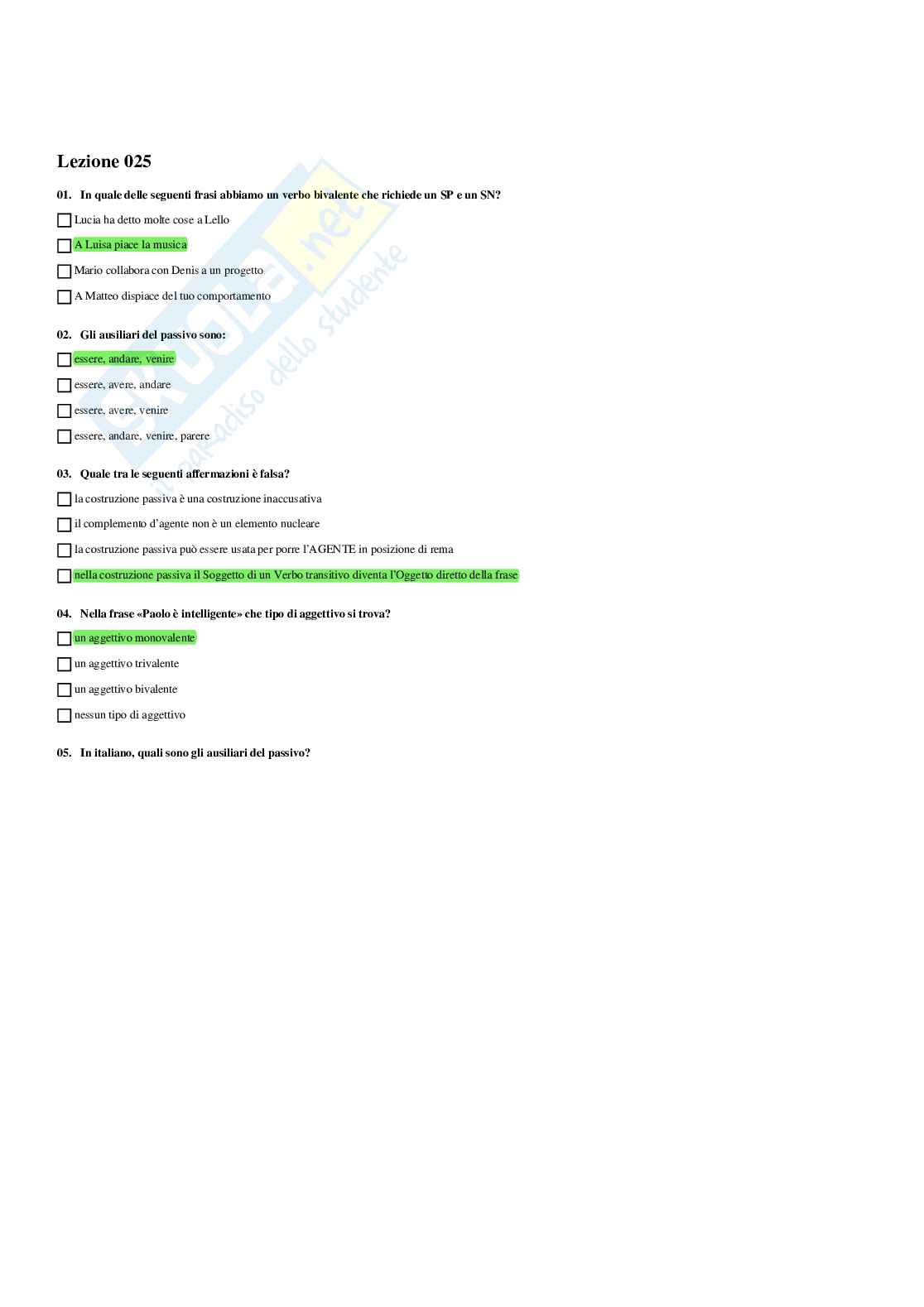 Paniere Linguistica italiana - Risposte multiple - aggiornato (2026) Pag. 26