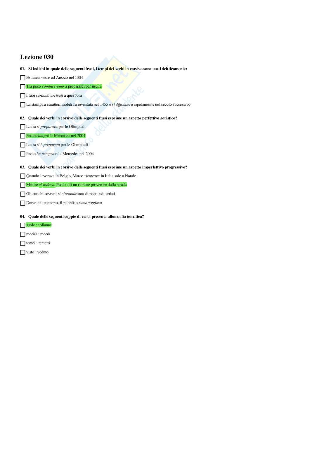 Paniere Linguistica italiana - Risposte multiple - aggiornato (2026) Pag. 31