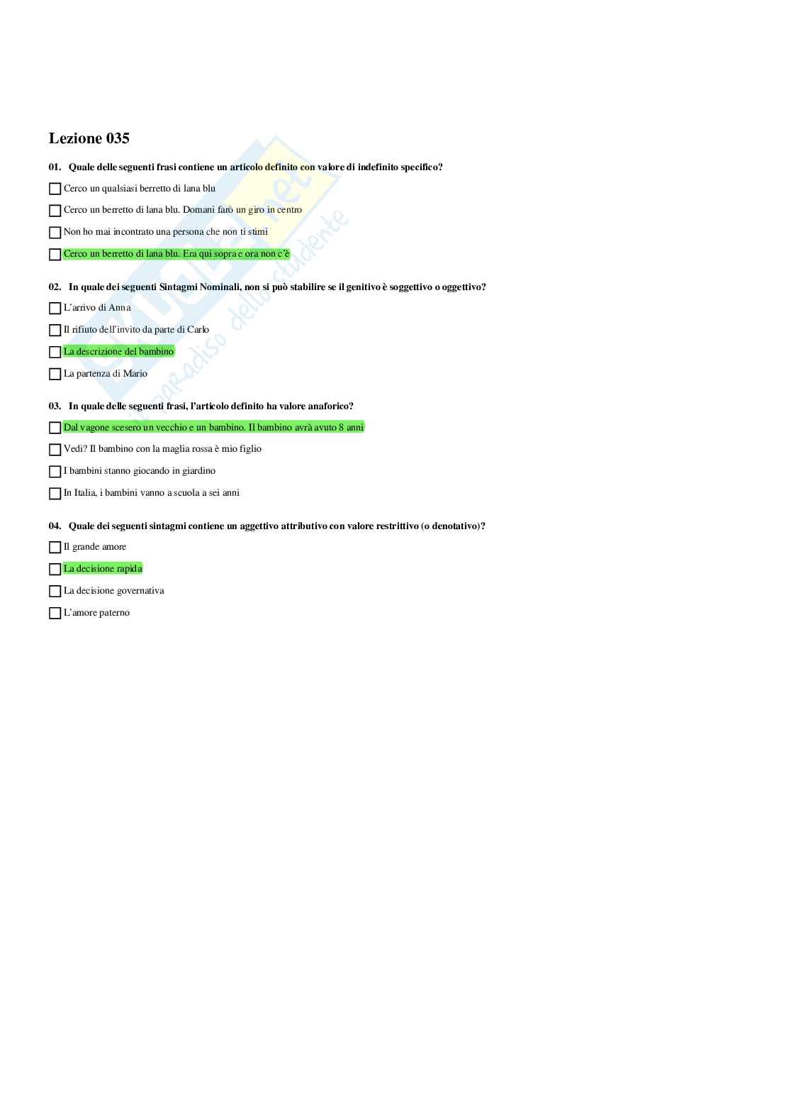 Paniere Linguistica italiana - Risposte multiple - aggiornato (2026) Pag. 36